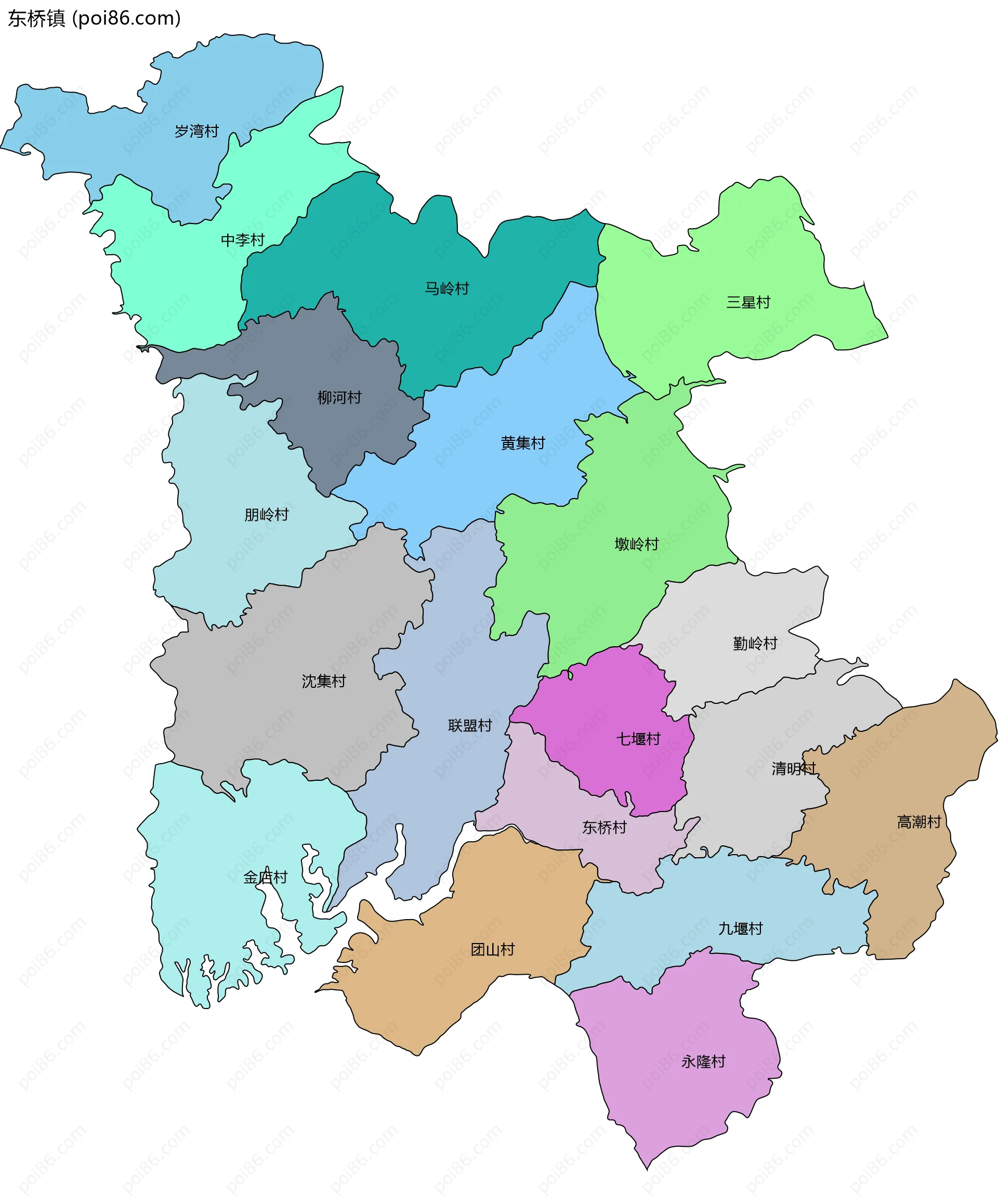 东桥镇边界地图(五级行政区划)