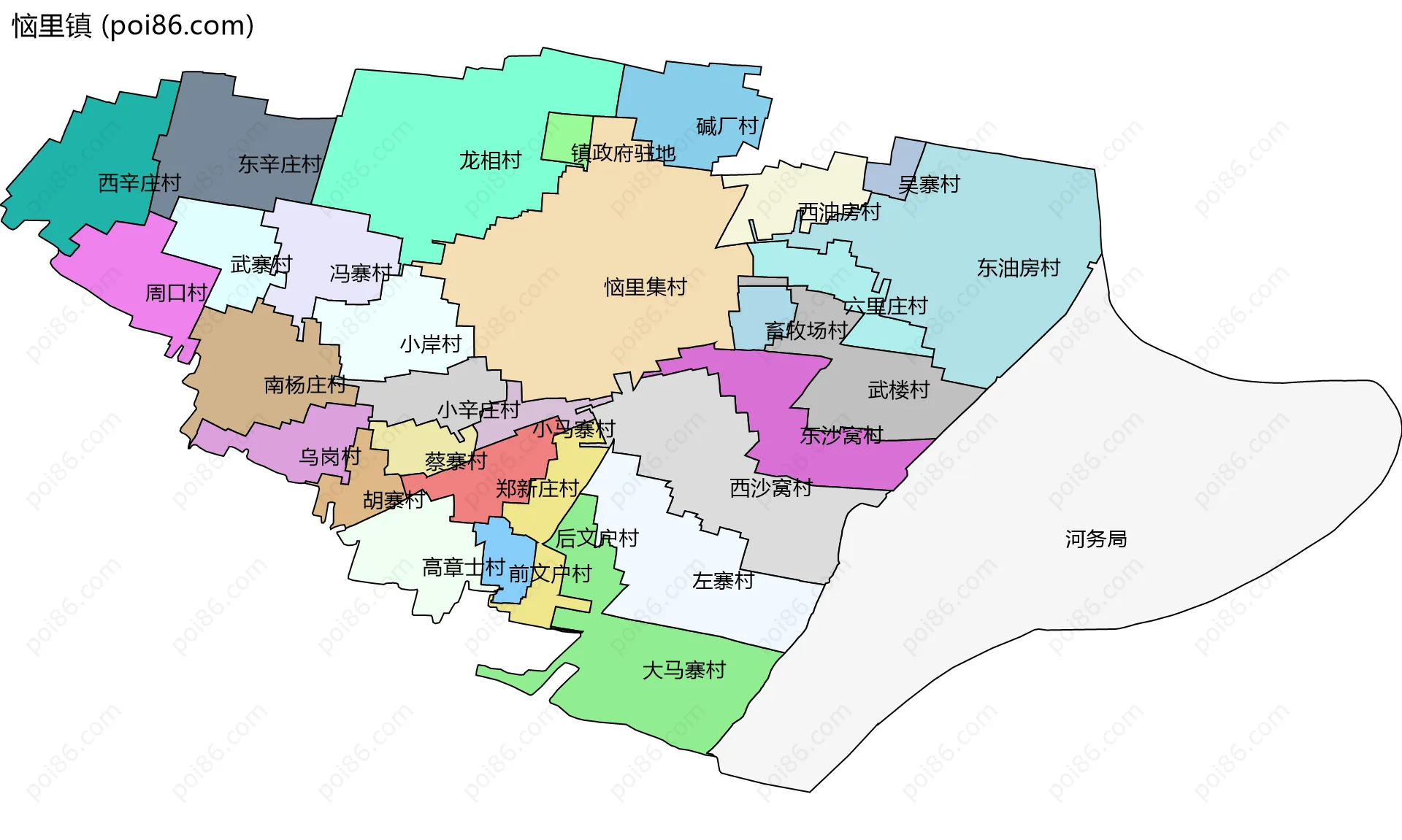 恼里镇边界地图(五级行政区划)