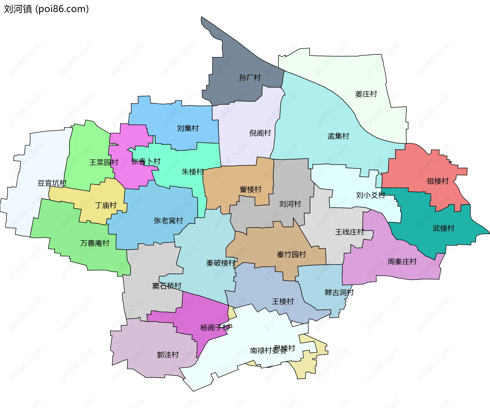 刘河镇边界地图(五级行政区划)