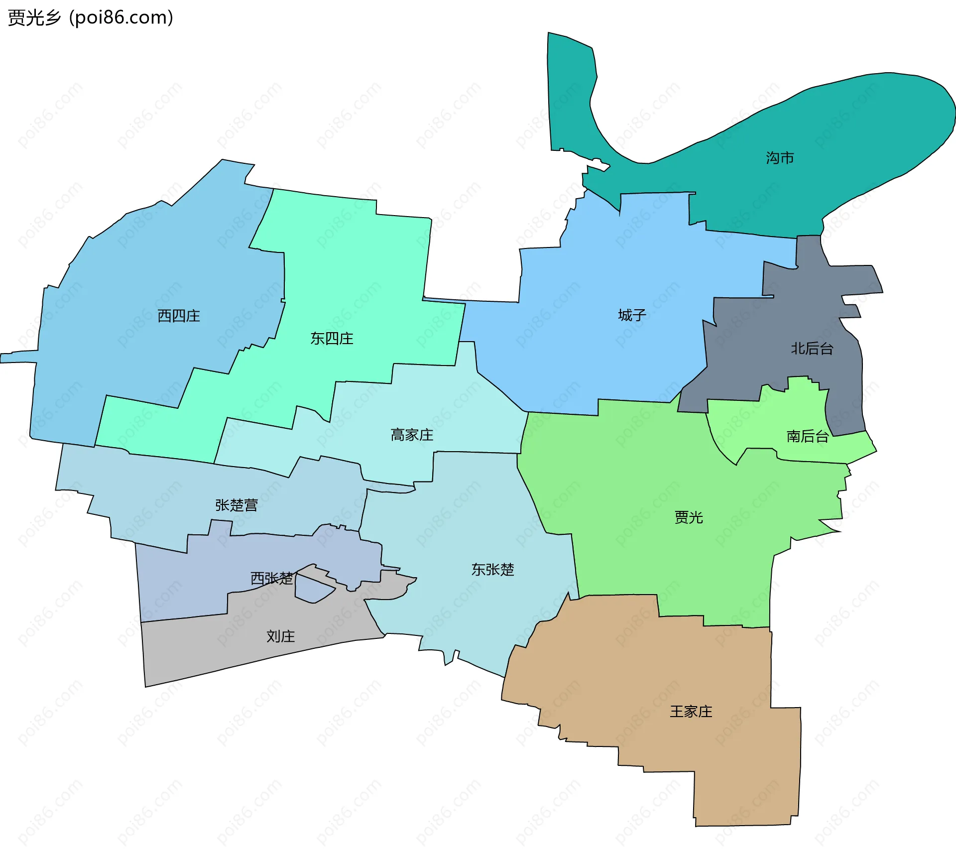 贾光乡边界地图(五级行政区划)