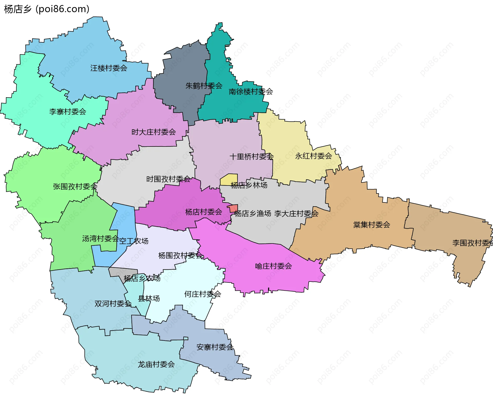 杨店乡边界地图(五级行政区划)