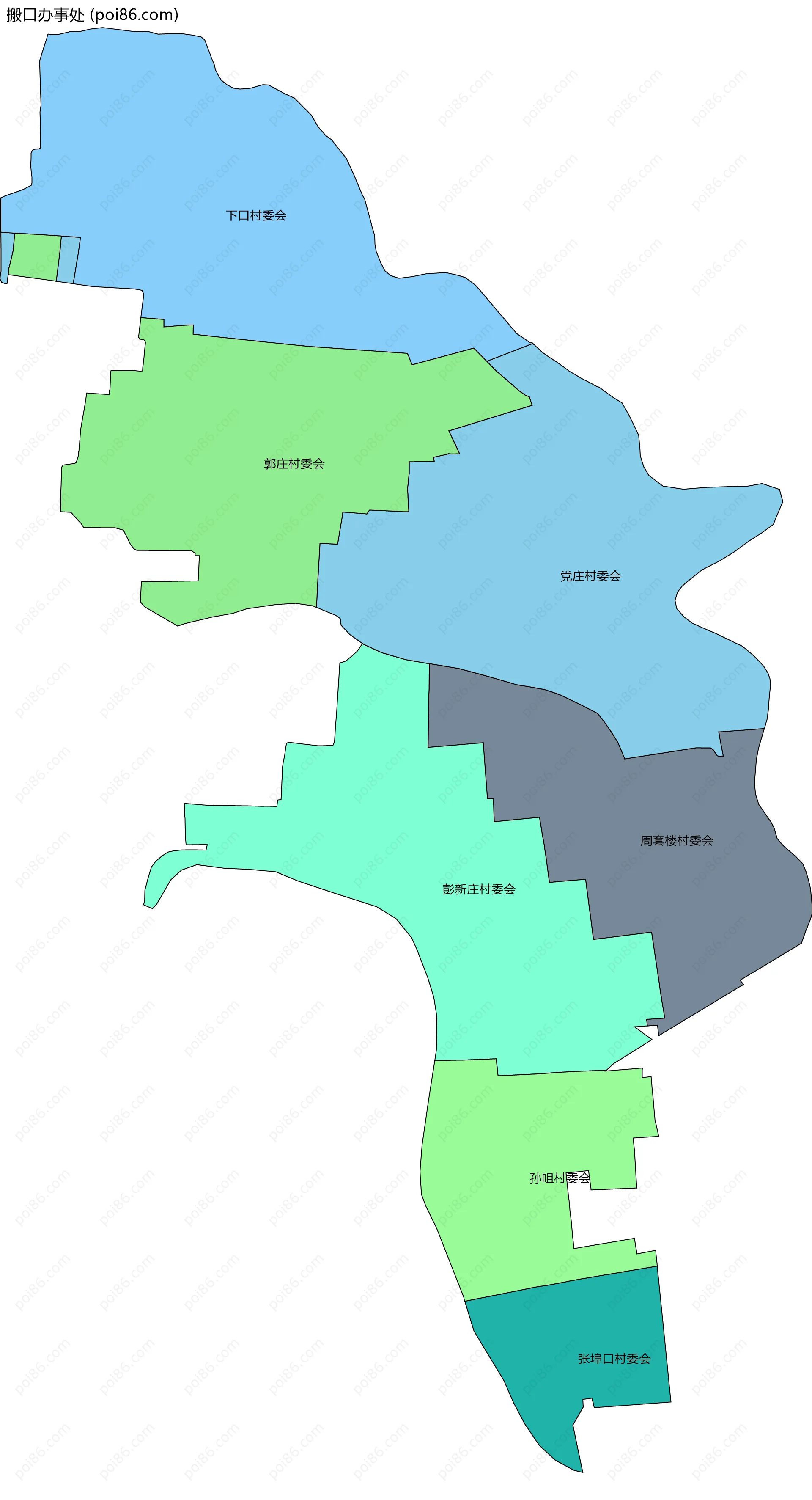 搬口办事处边界地图(五级行政区划)