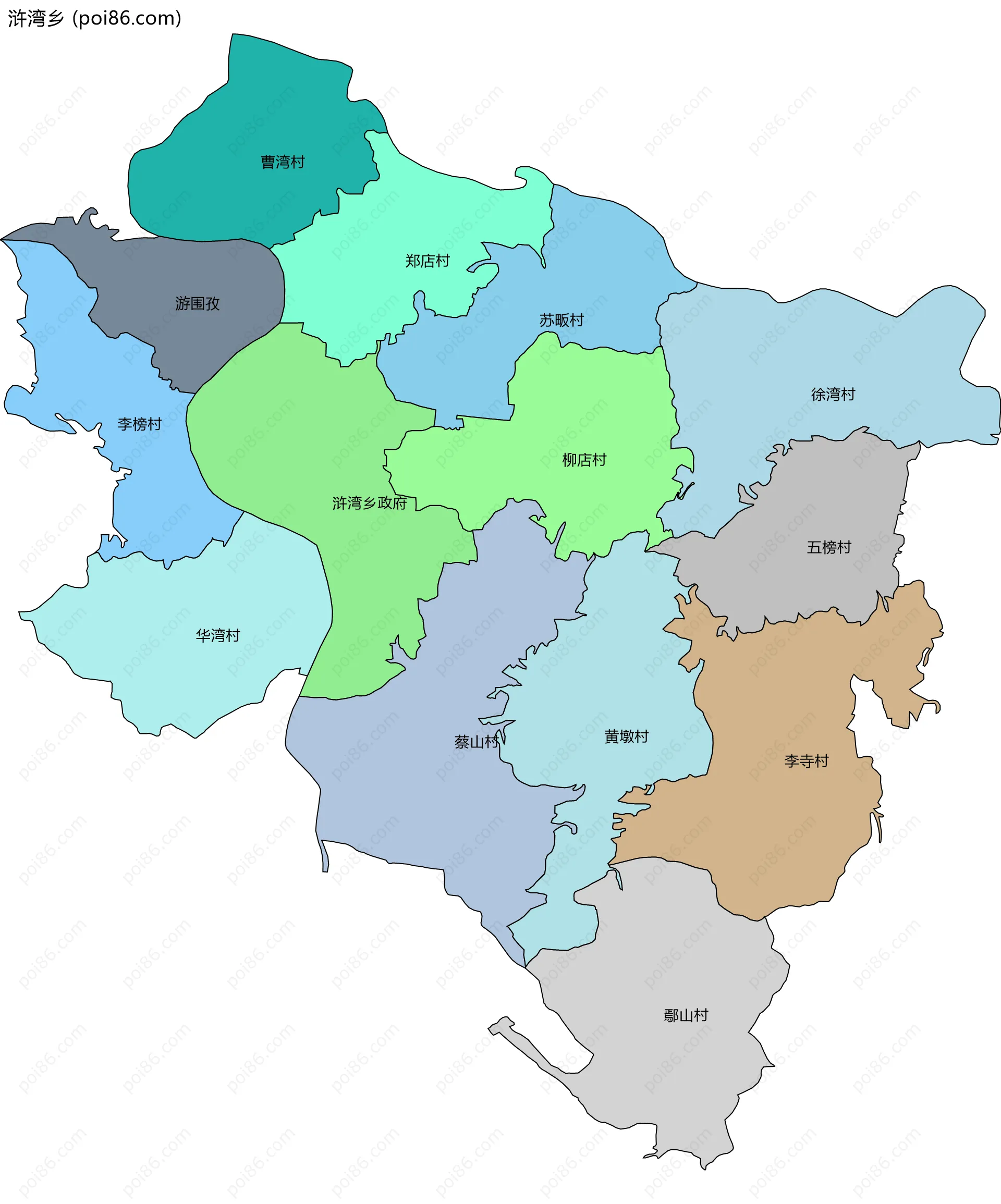 浒湾乡边界地图(五级行政区划)