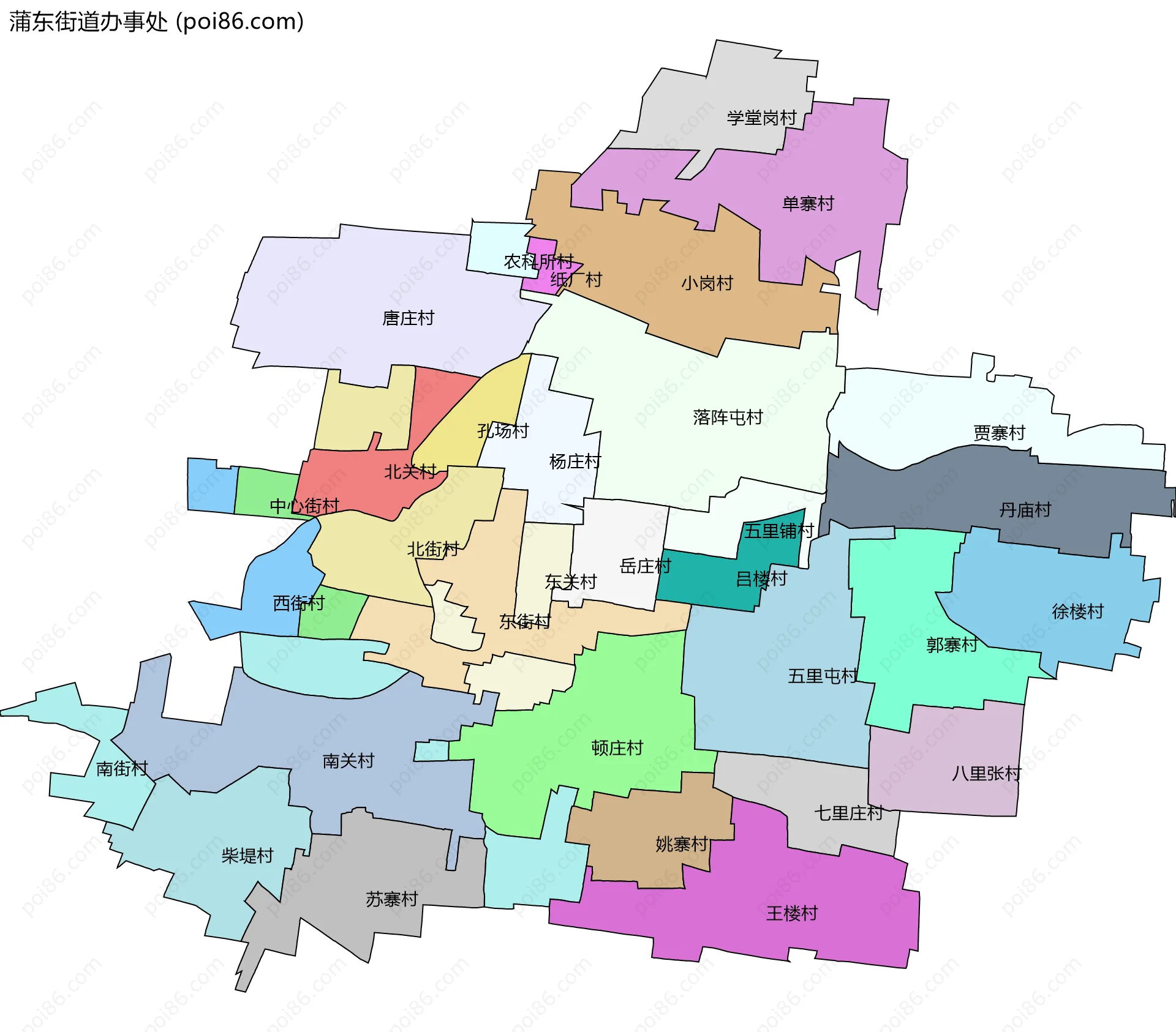 蒲东街道办事处边界地图(五级行政区划)
