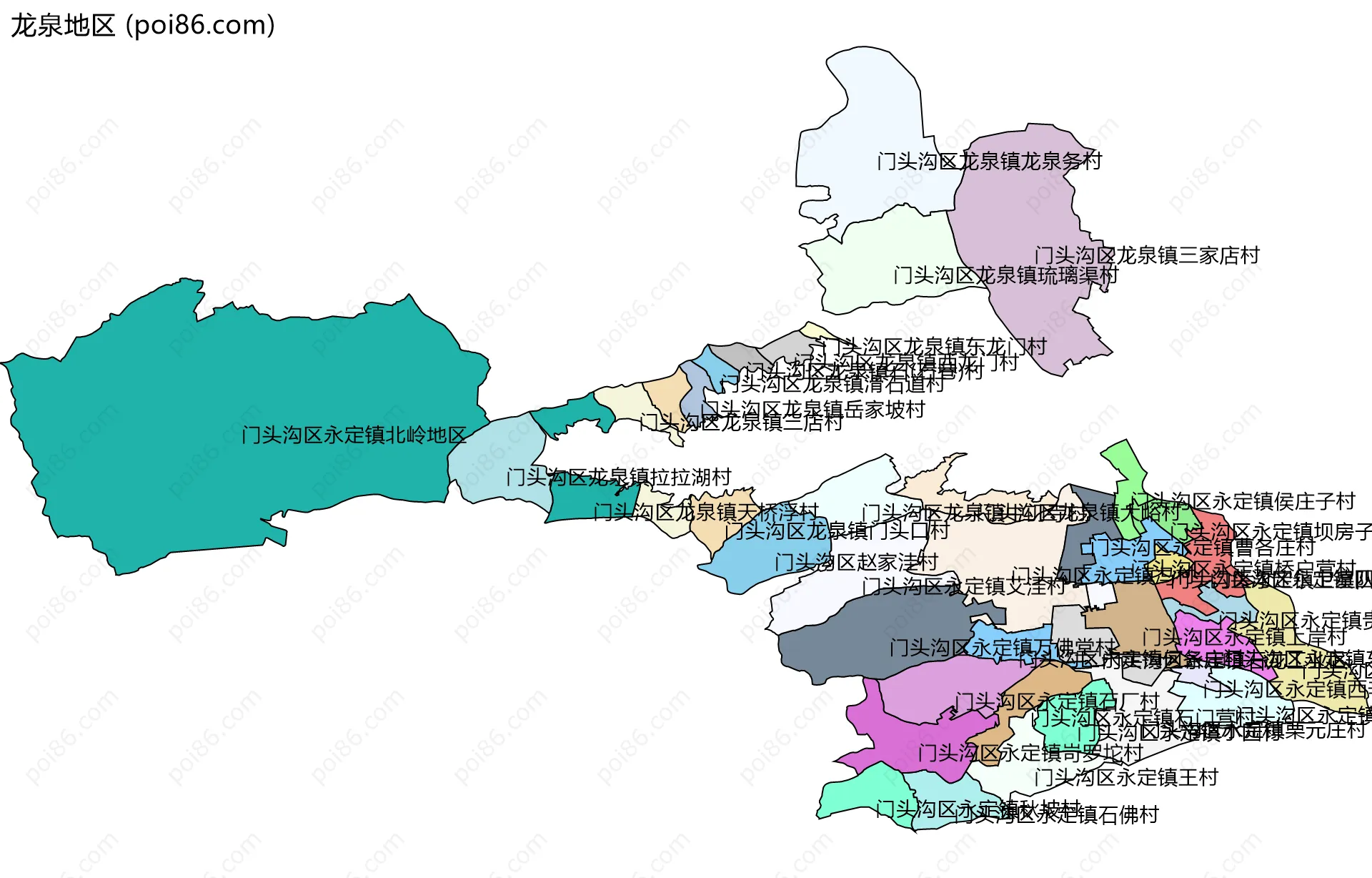 龙泉地区边界地图(五级行政区划)