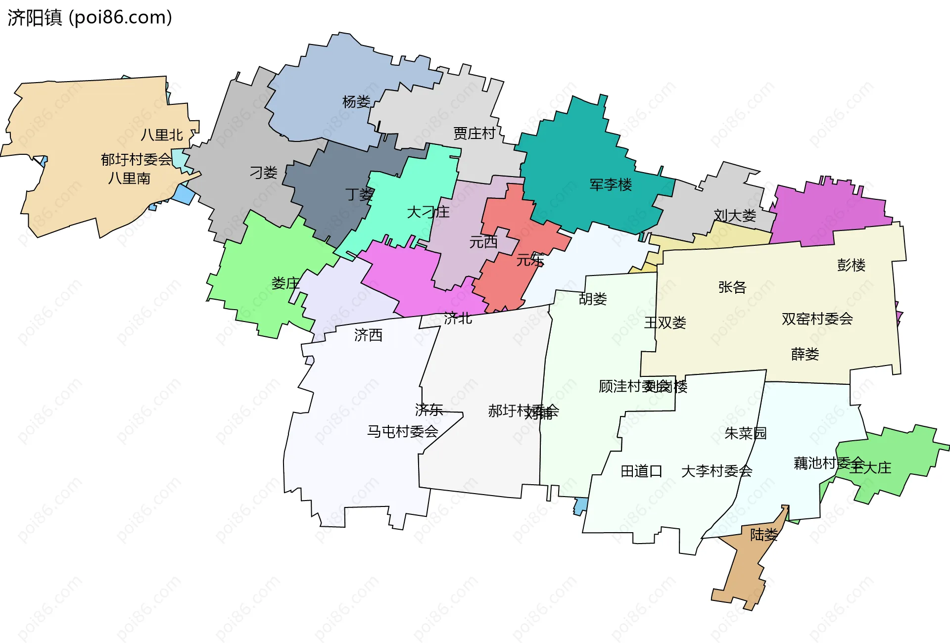 济阳镇边界地图(五级行政区划)