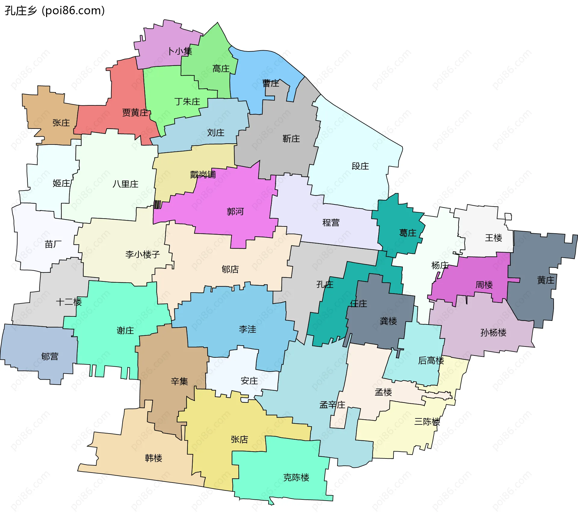 孔庄乡边界地图(五级行政区划)