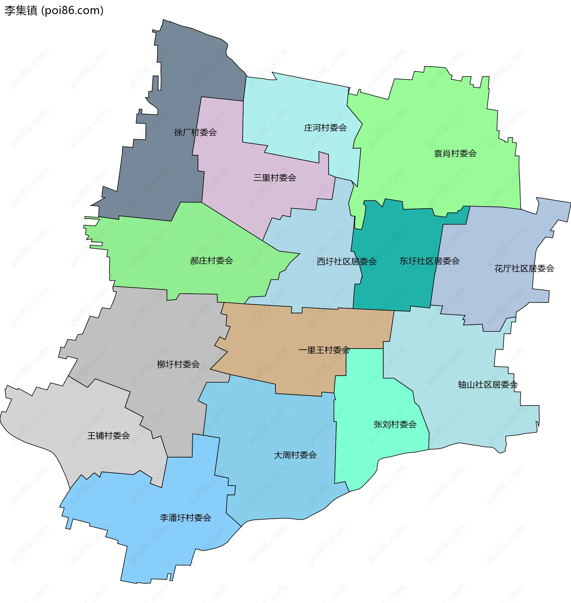 李集镇边界地图(五级行政区划)