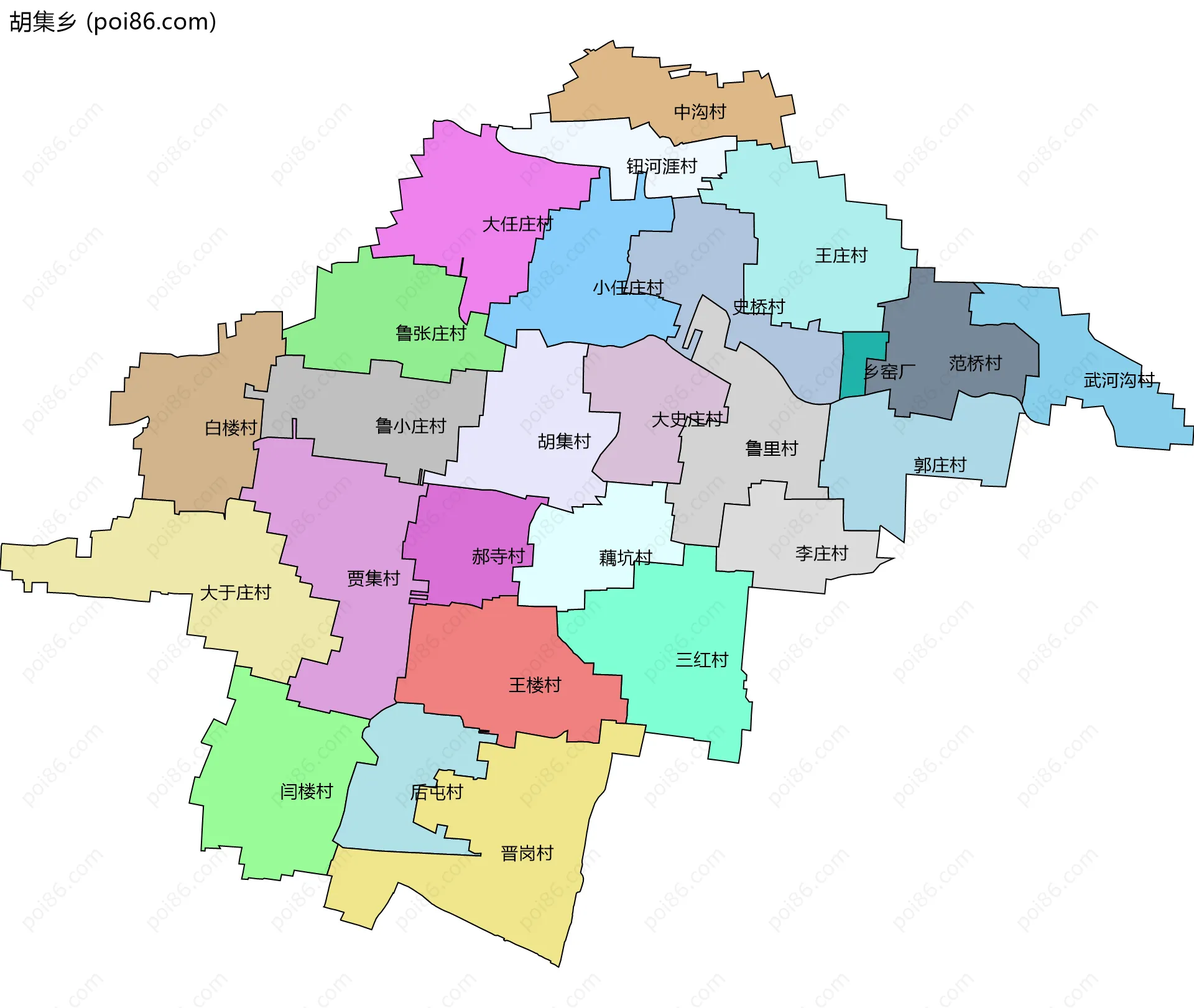 胡集乡边界地图(五级行政区划)