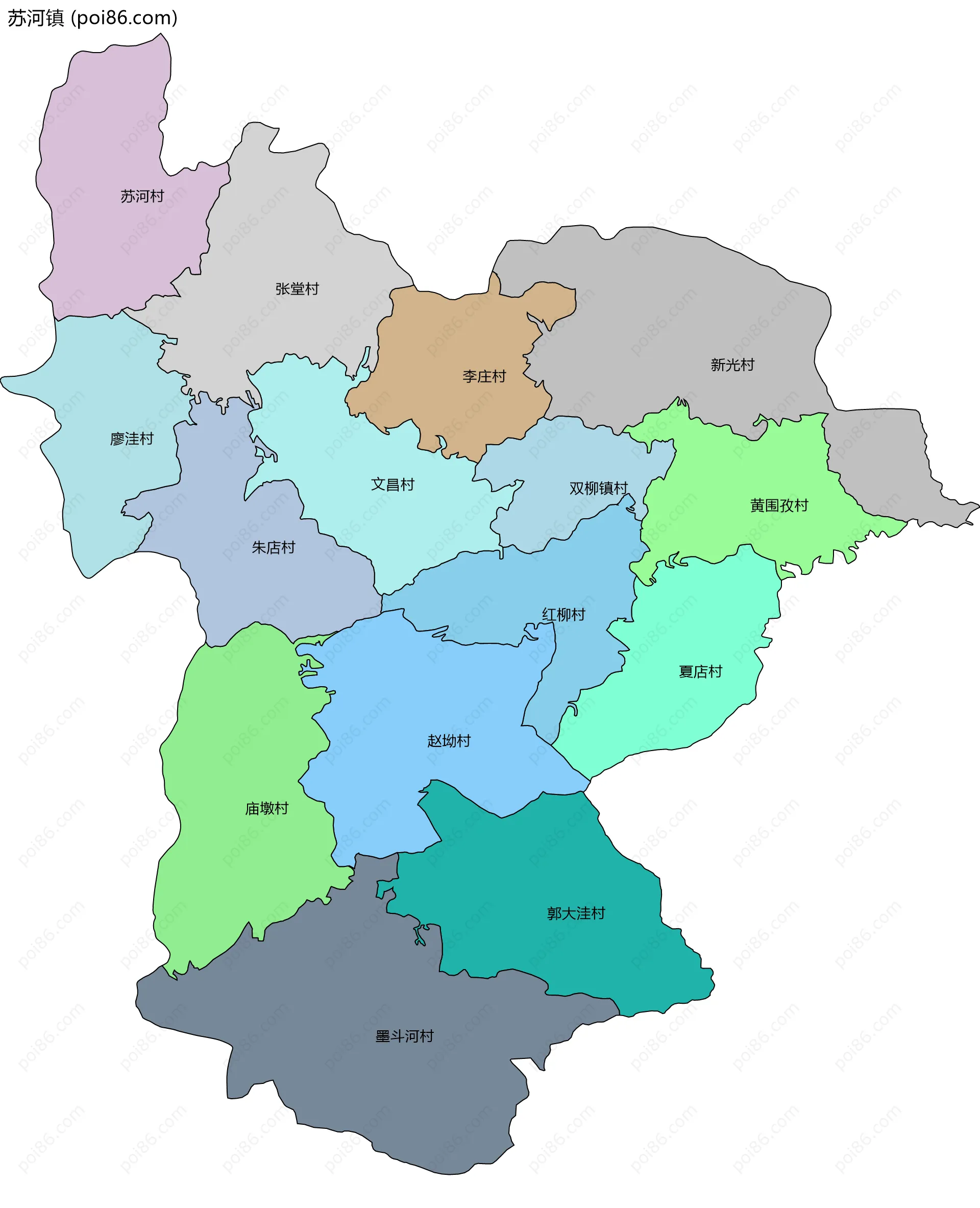 苏河镇边界地图(五级行政区划)