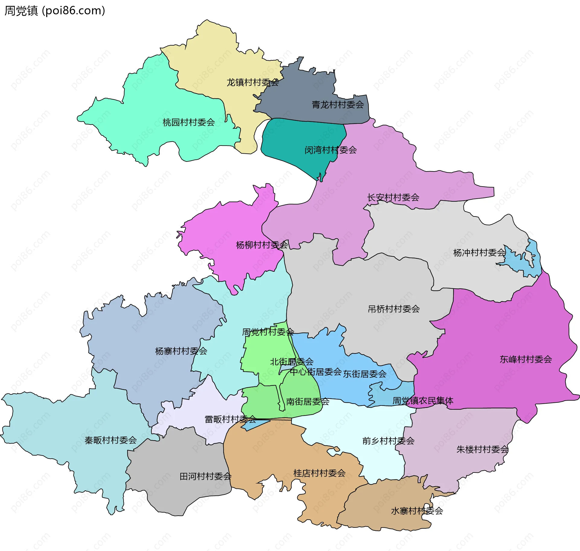 周党镇边界地图(五级行政区划)