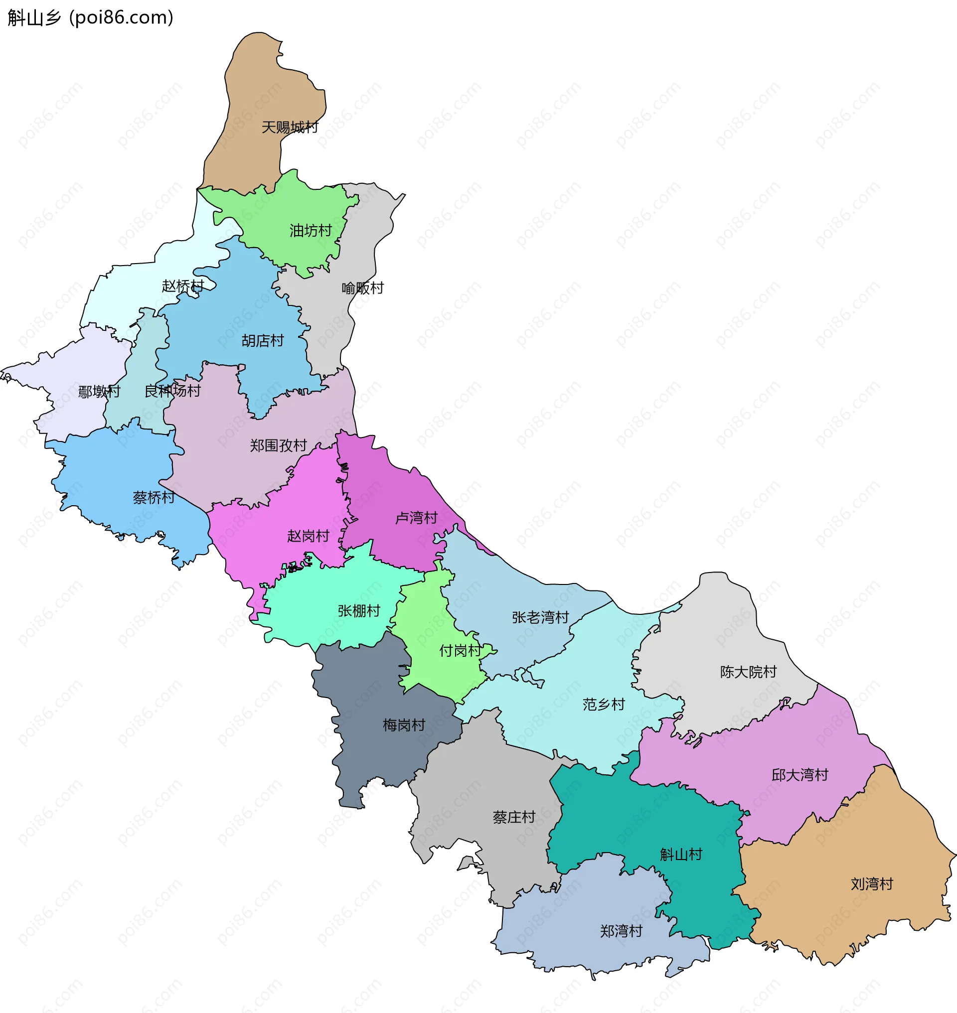 斛山乡边界地图(五级行政区划)