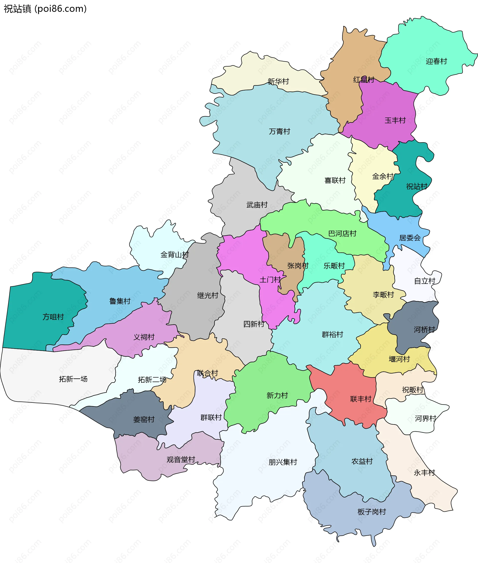 祝站镇边界地图(五级行政区划)