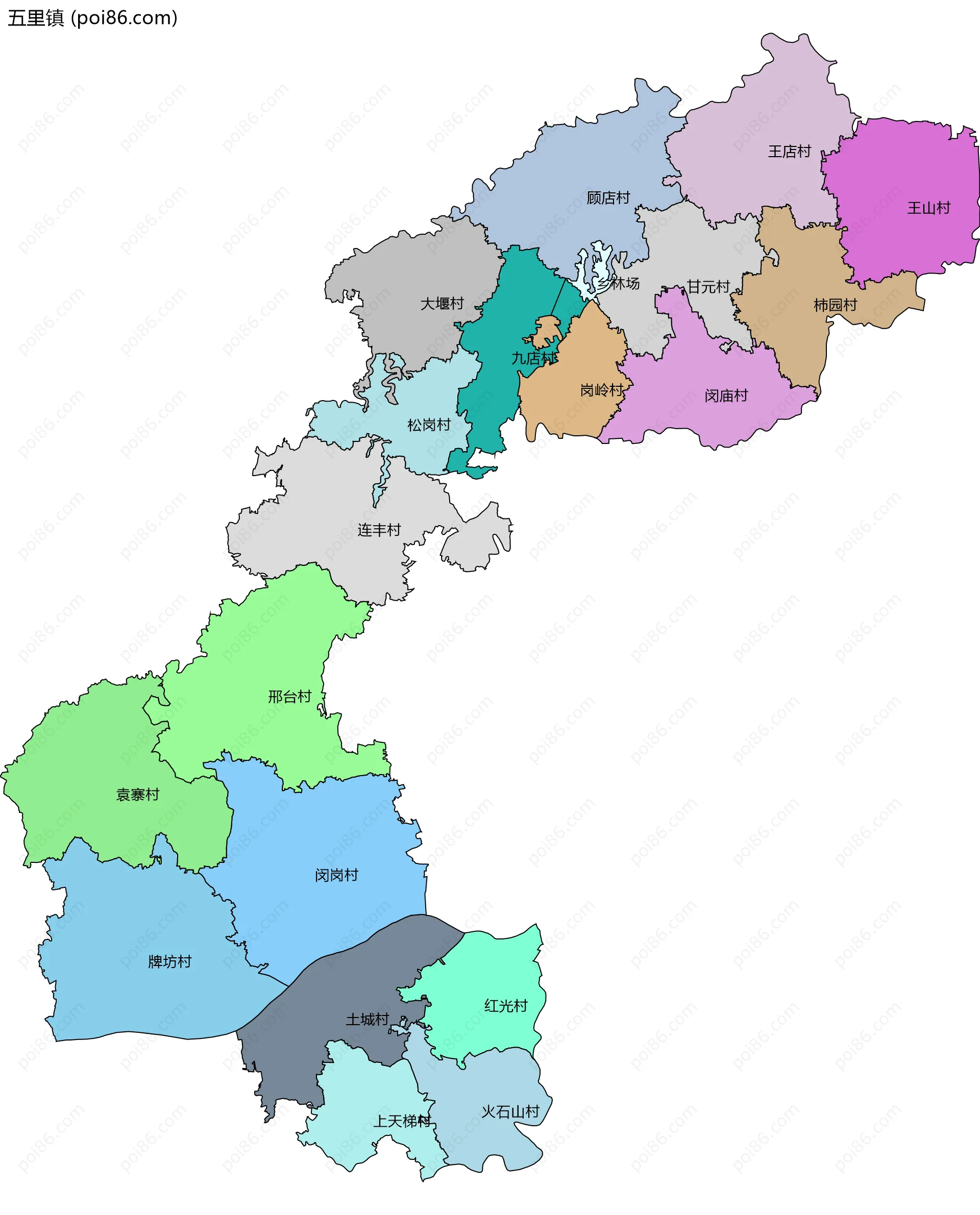 五里镇边界地图(五级行政区划)