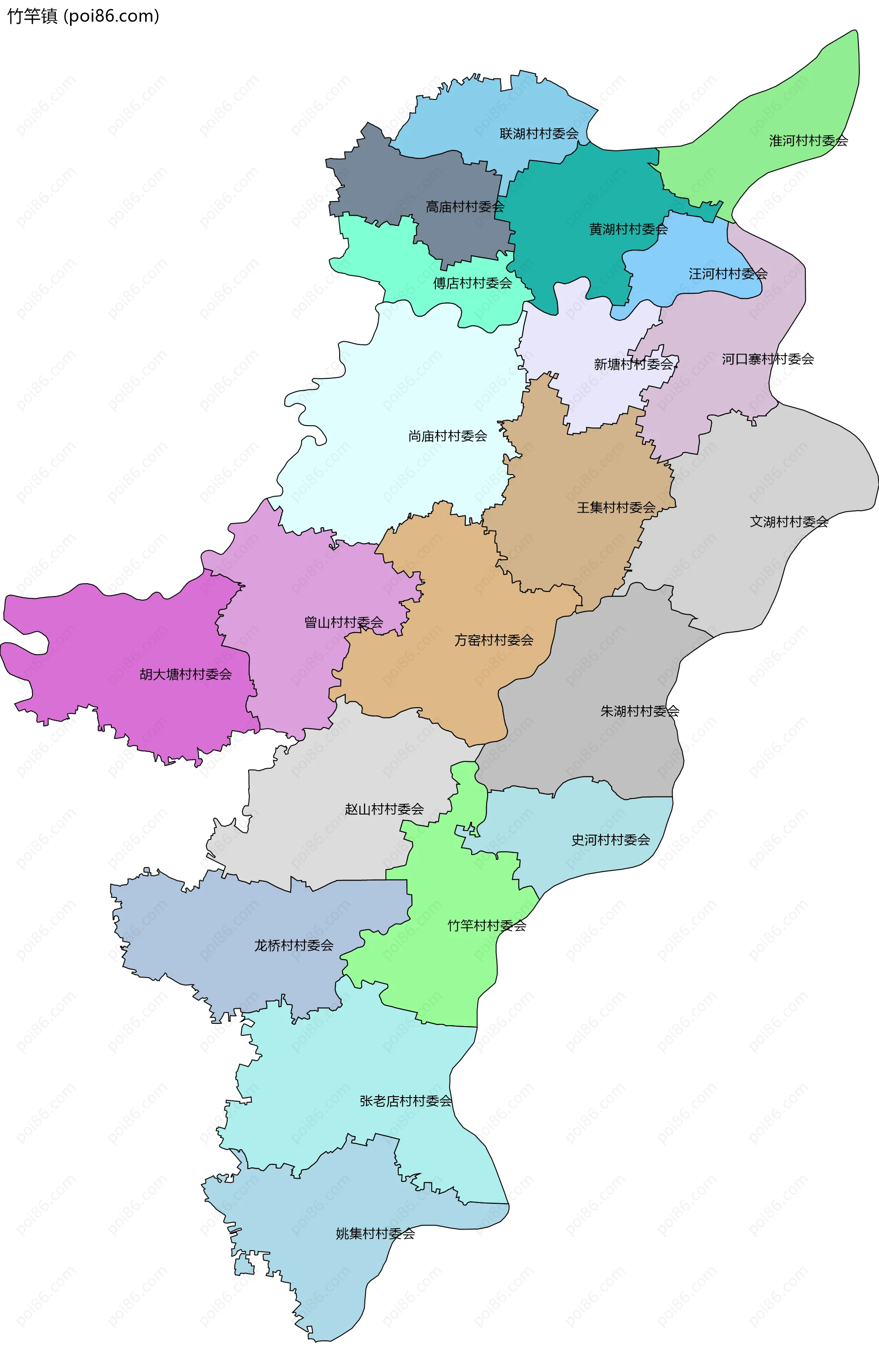 竹竿镇边界地图(五级行政区划)