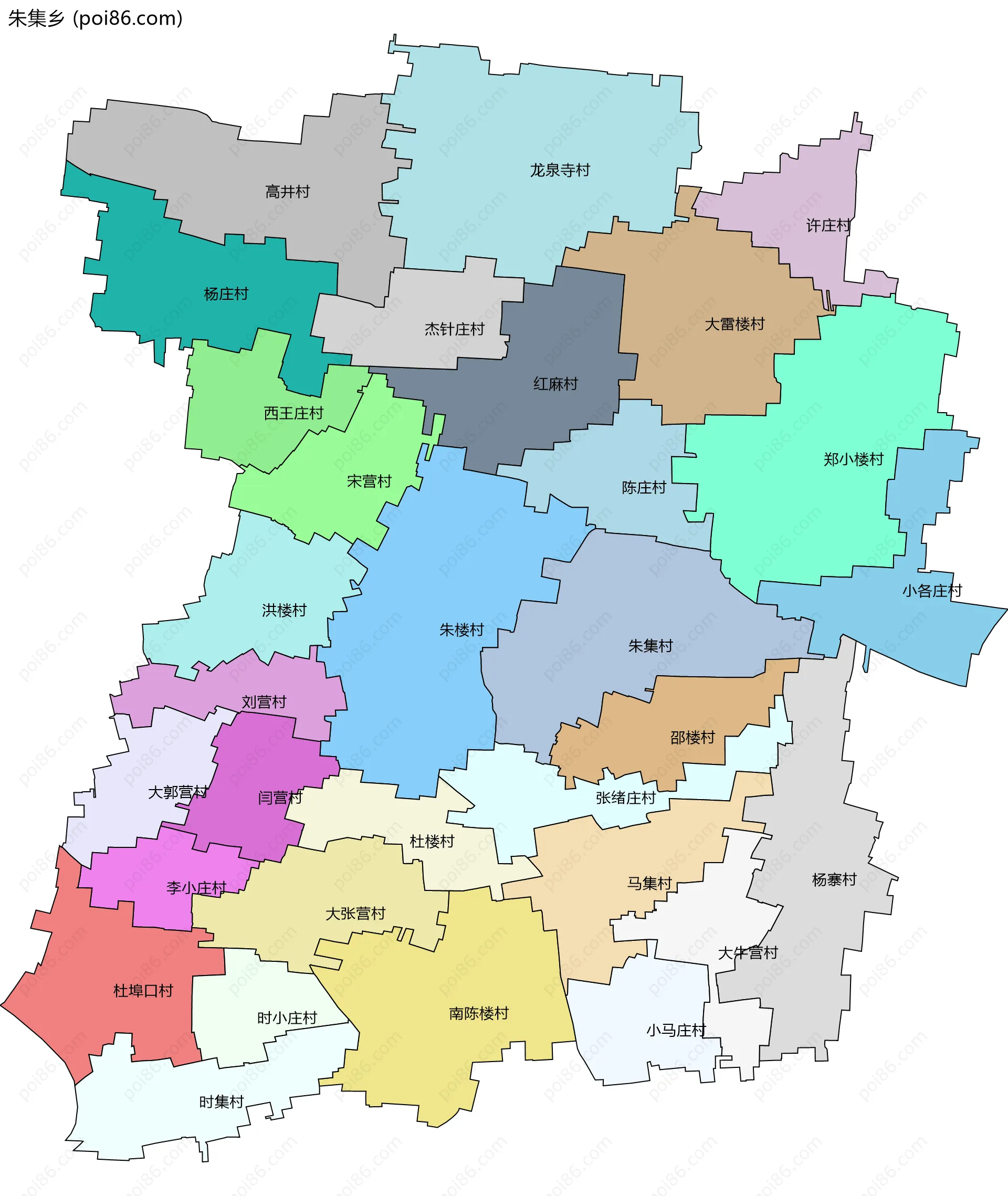 朱集乡边界地图(五级行政区划)