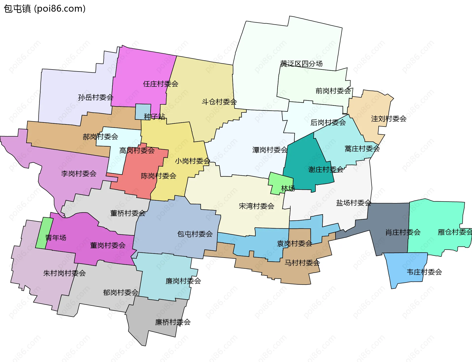 包屯镇边界地图(五级行政区划)