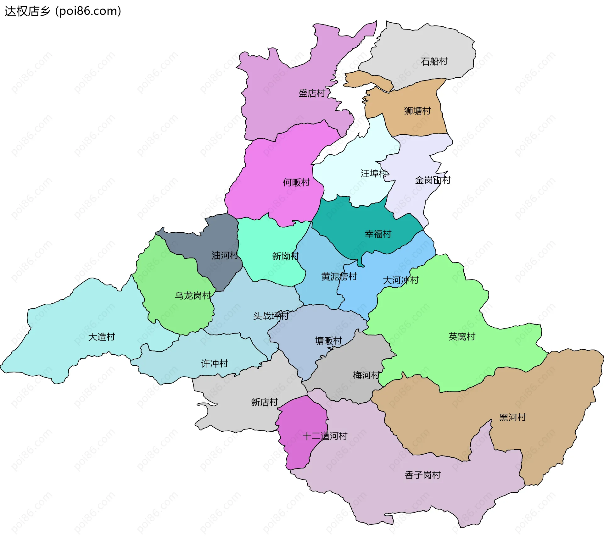 达权店乡边界地图(五级行政区划)