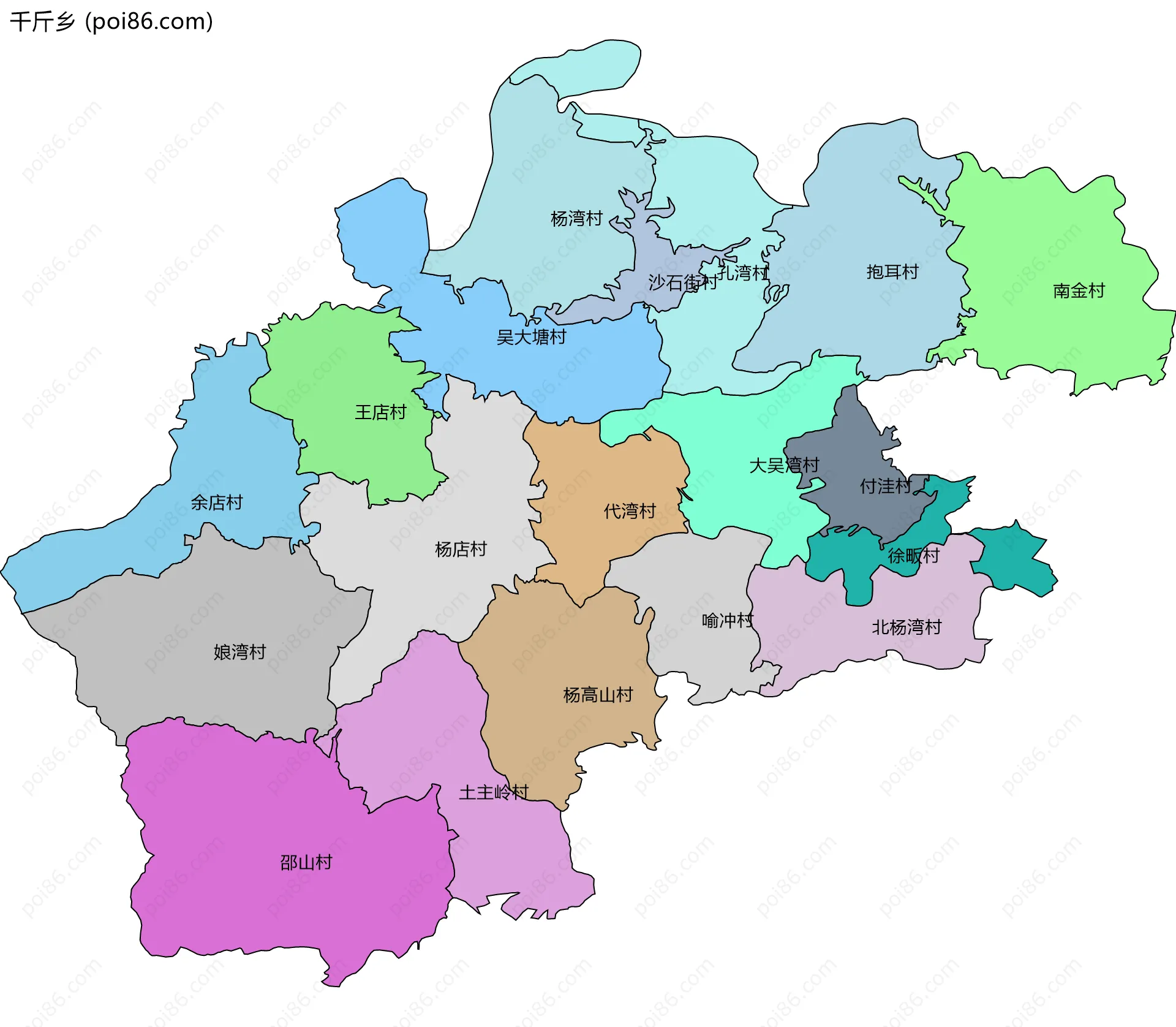 千斤乡边界地图(五级行政区划)