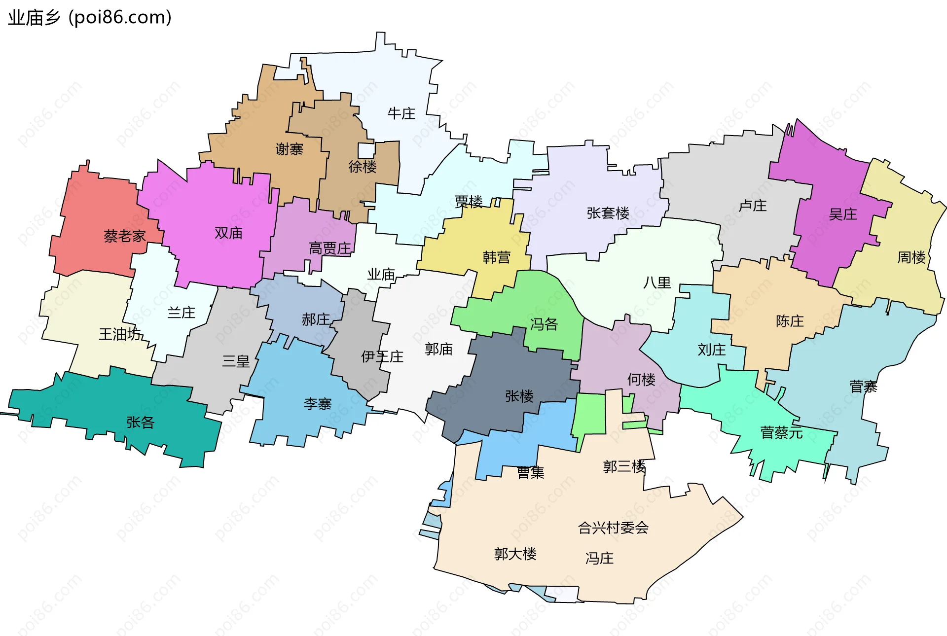 业庙乡边界地图(五级行政区划)