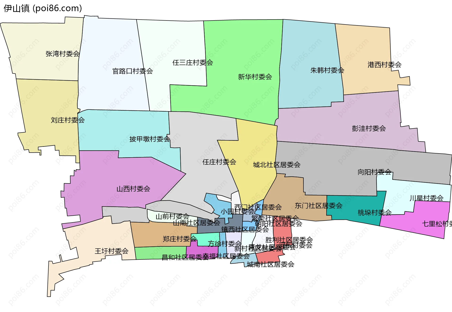 伊山镇边界地图(五级行政区划)