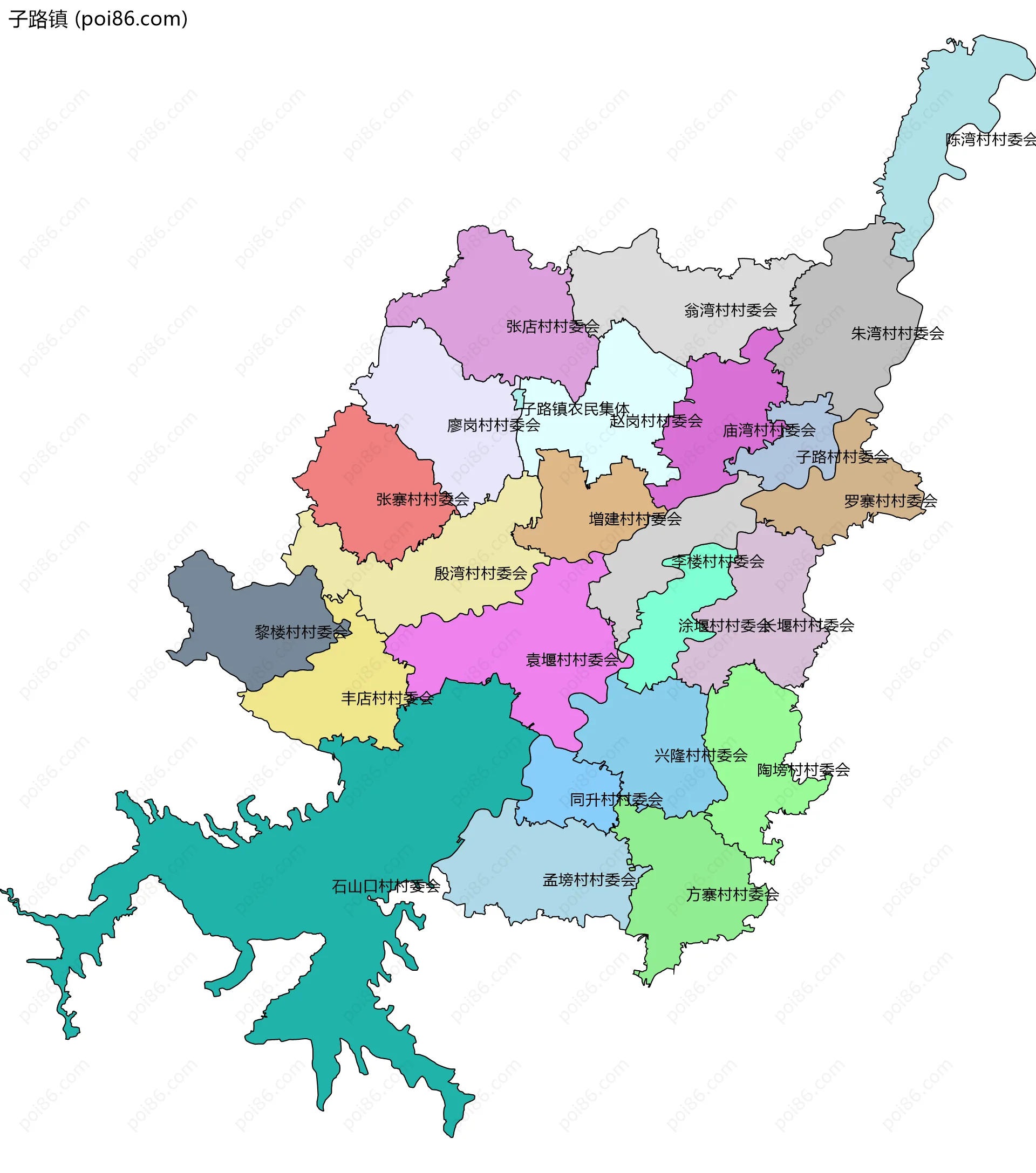 子路镇边界地图(五级行政区划)