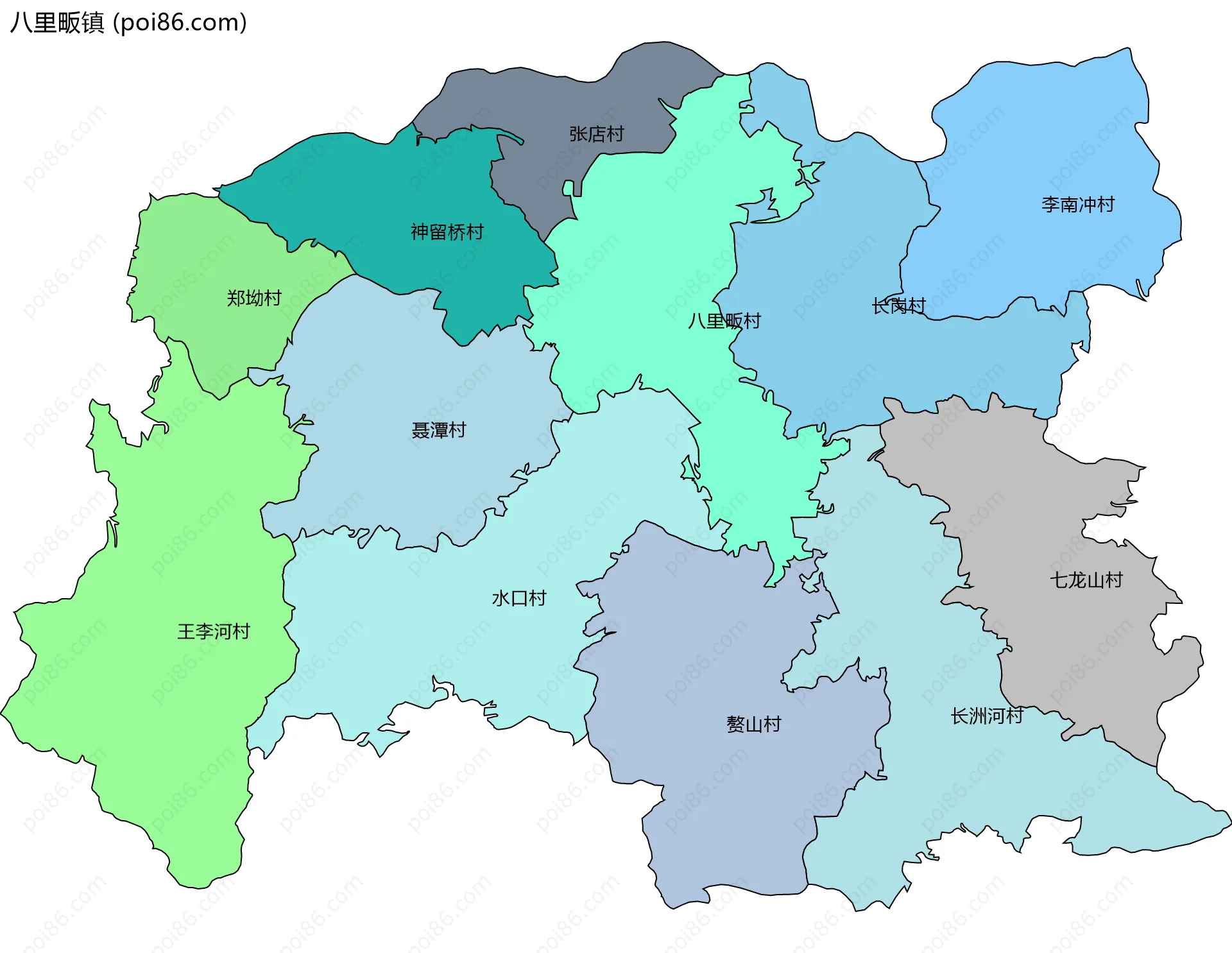 八里畈镇边界地图(五级行政区划)