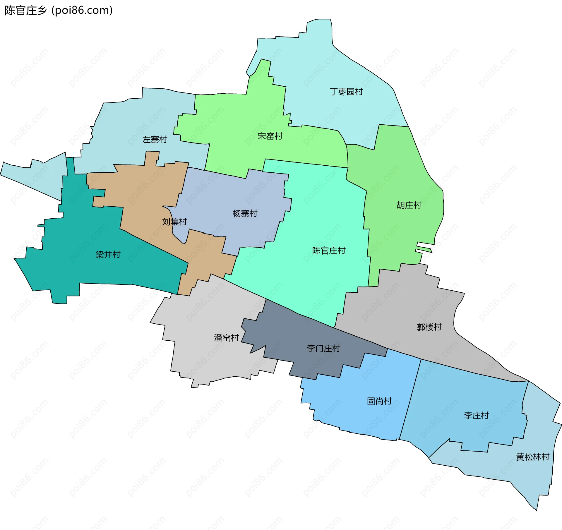 陈官庄乡边界地图(五级行政区划)
