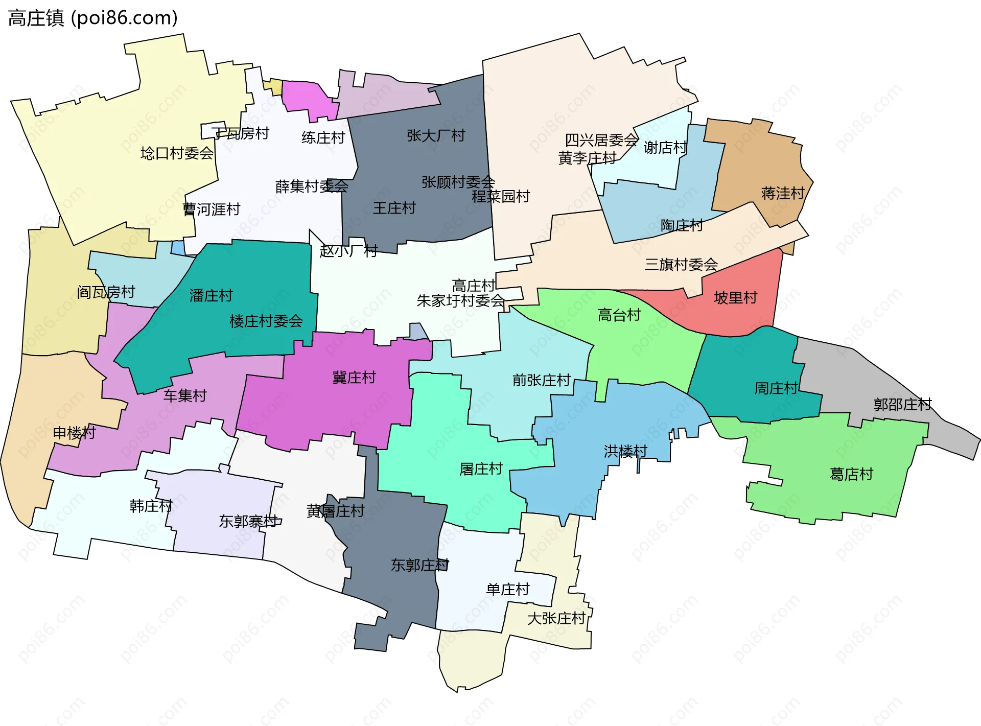 高庄镇边界地图(五级行政区划)
