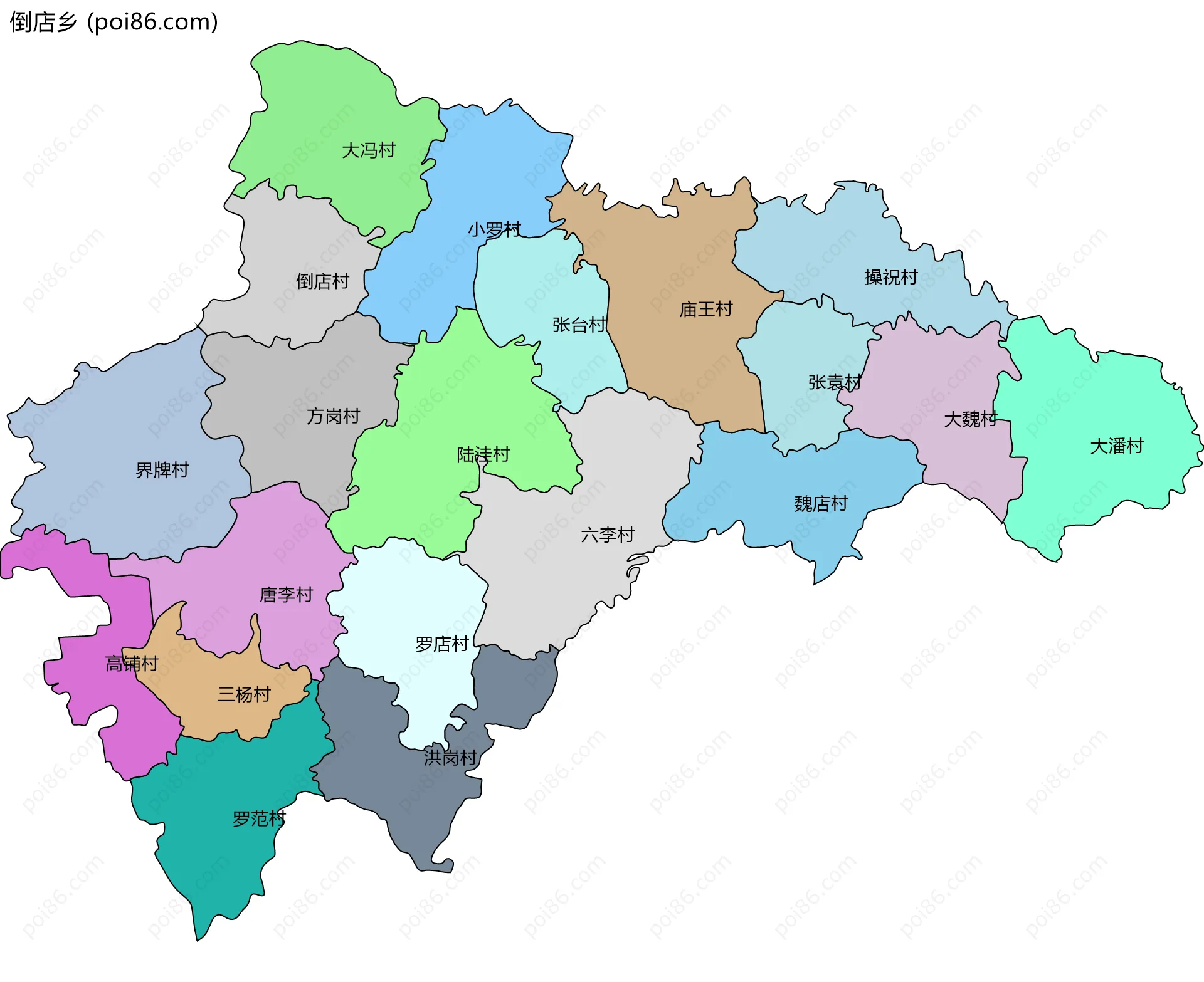 倒店乡边界地图(五级行政区划)