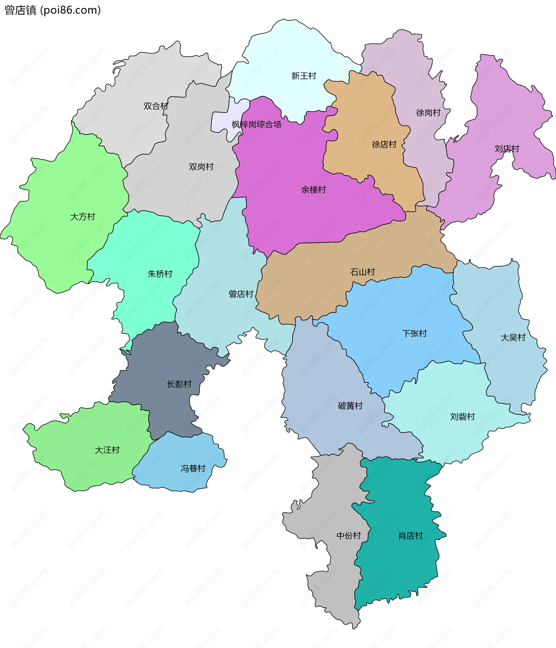 曾店镇边界地图(五级行政区划)