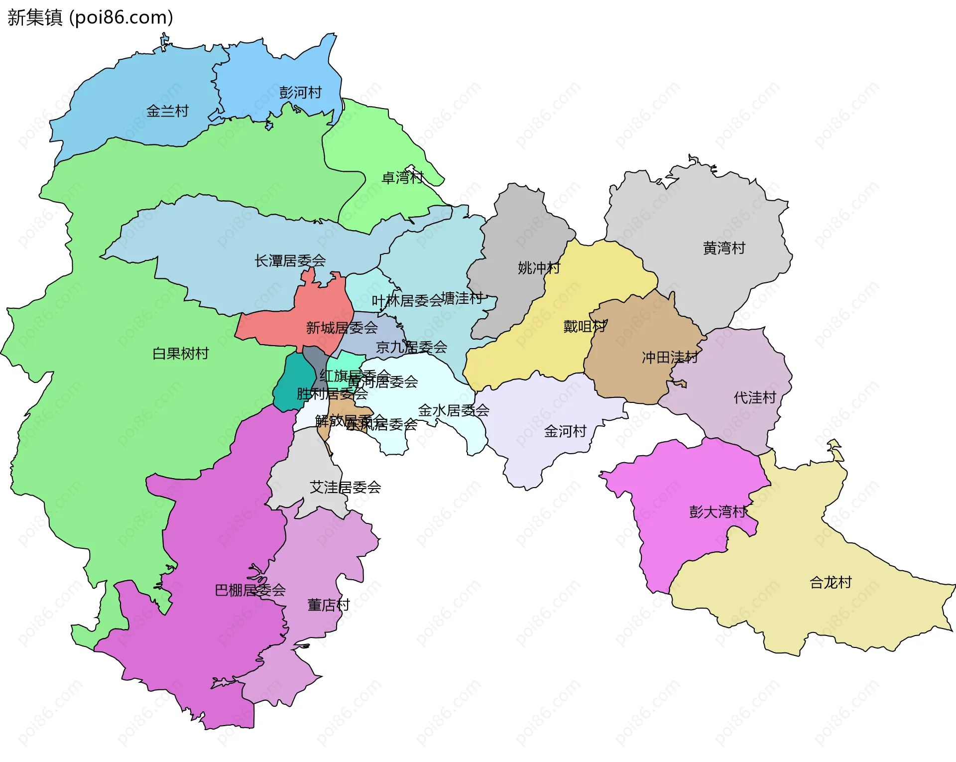 新集镇边界地图(五级行政区划)