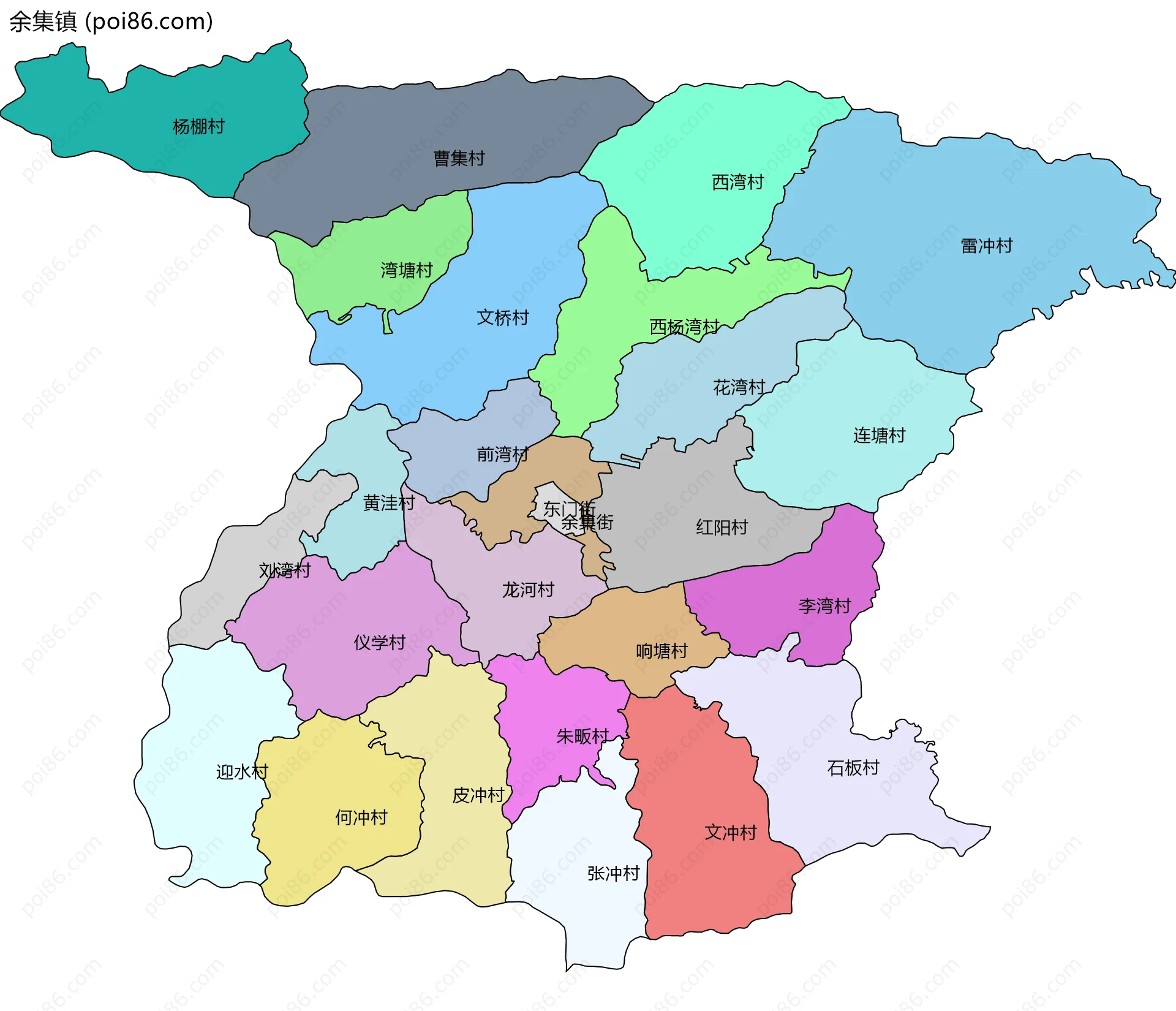 余集镇边界地图(五级行政区划)
