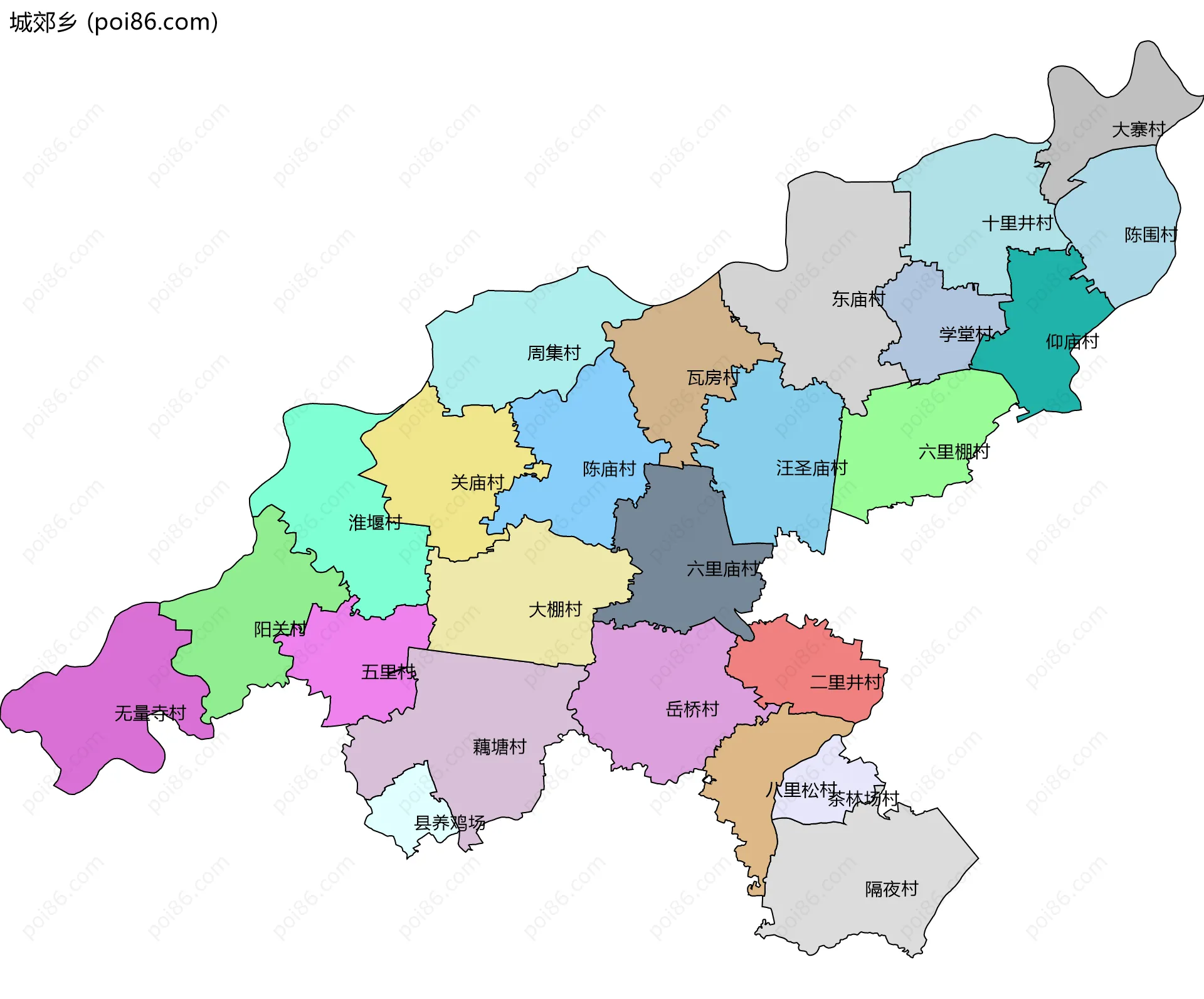 城郊乡边界地图(五级行政区划)