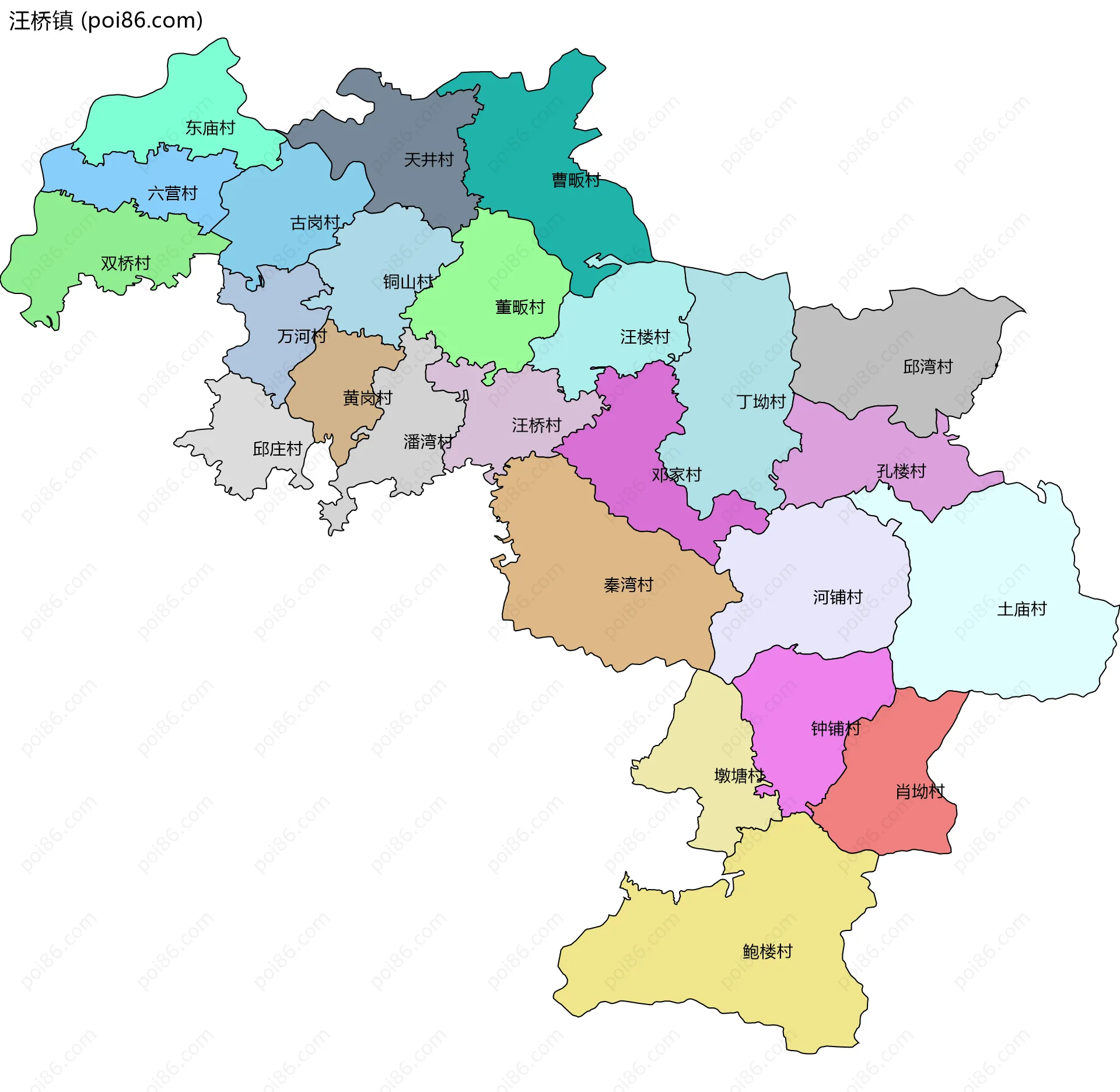 汪桥镇边界地图(五级行政区划)