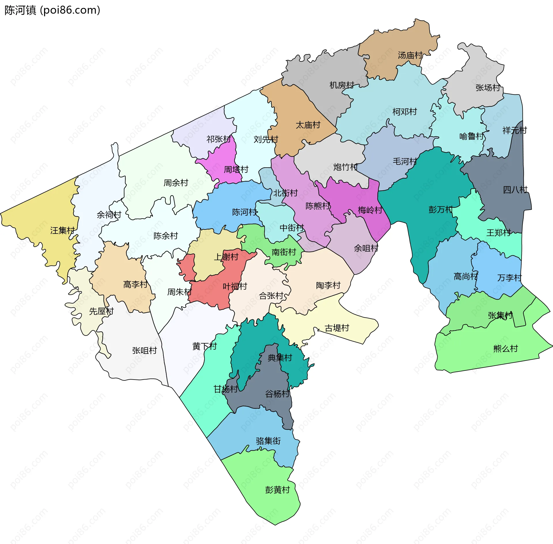 陈河镇边界地图(五级行政区划)