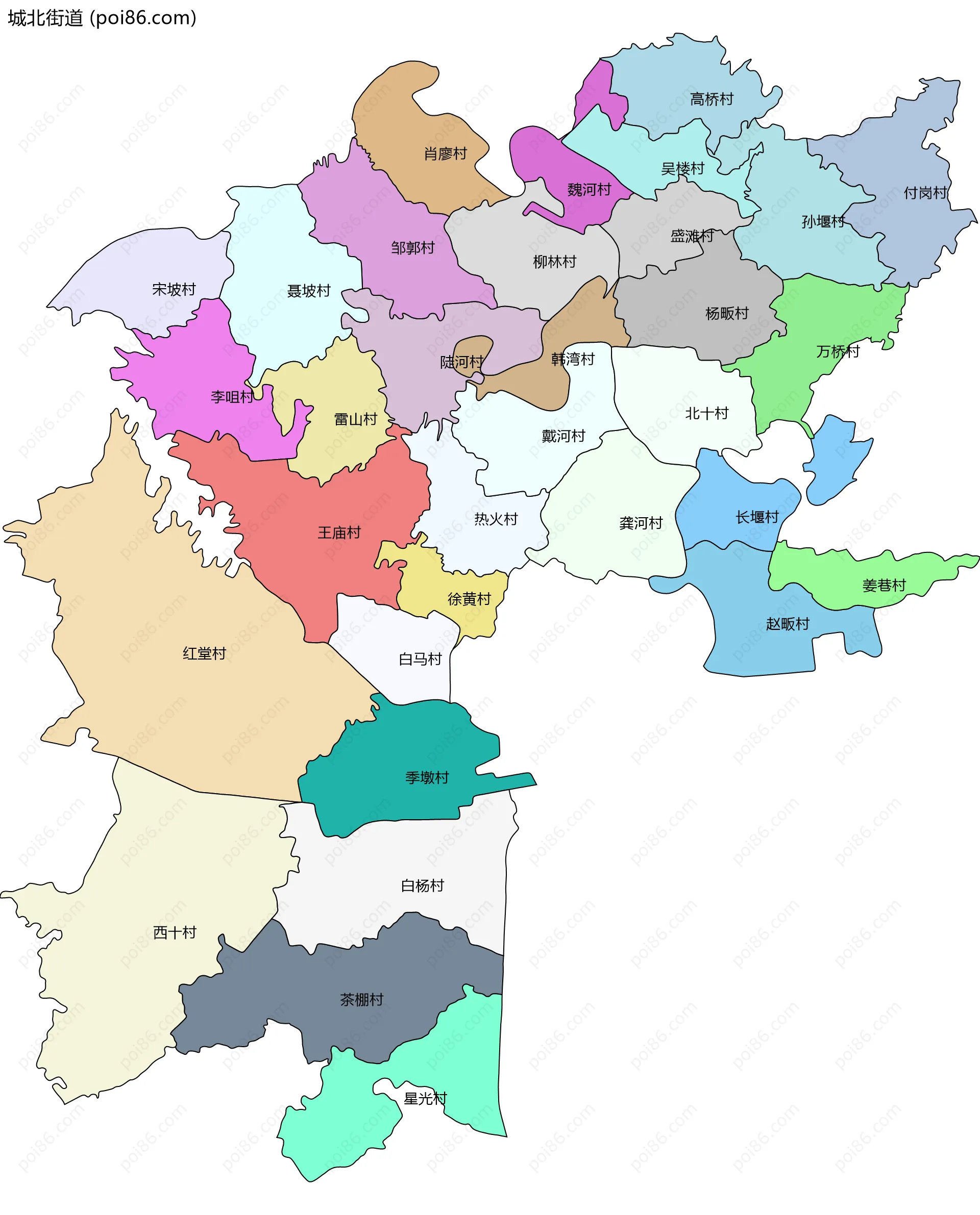 城北街道边界地图(五级行政区划)