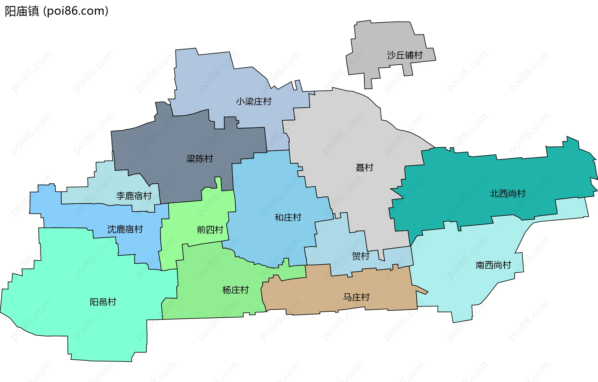 阳庙镇边界地图(五级行政区划)