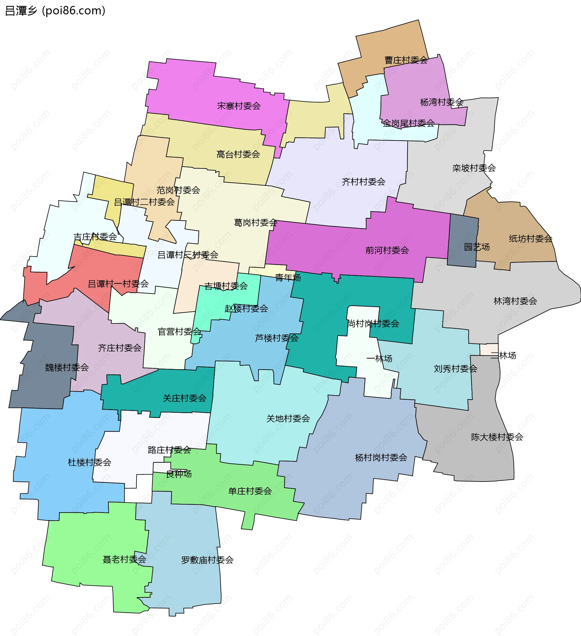 吕潭乡边界地图(五级行政区划)