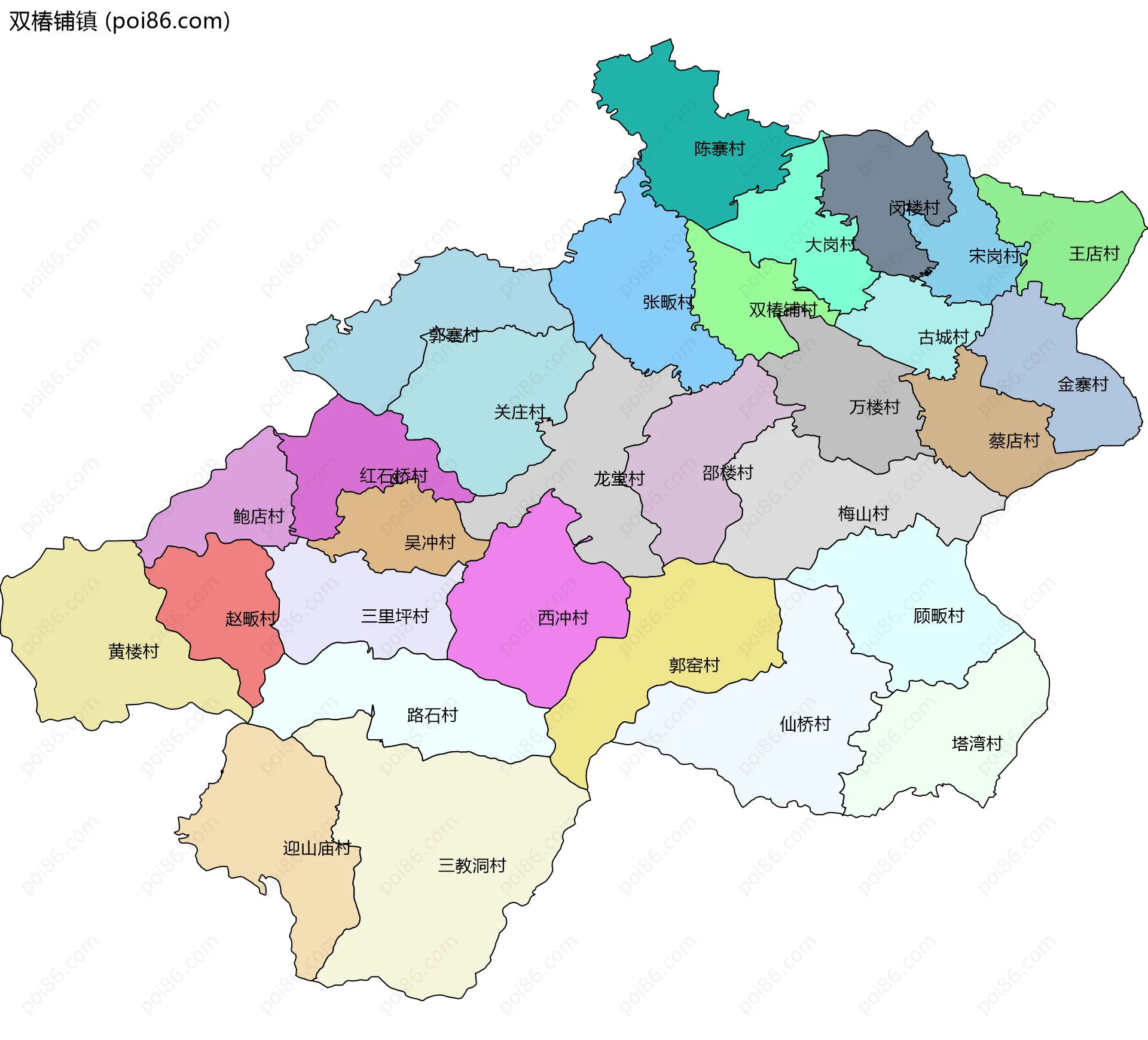 双椿铺镇边界地图(五级行政区划)