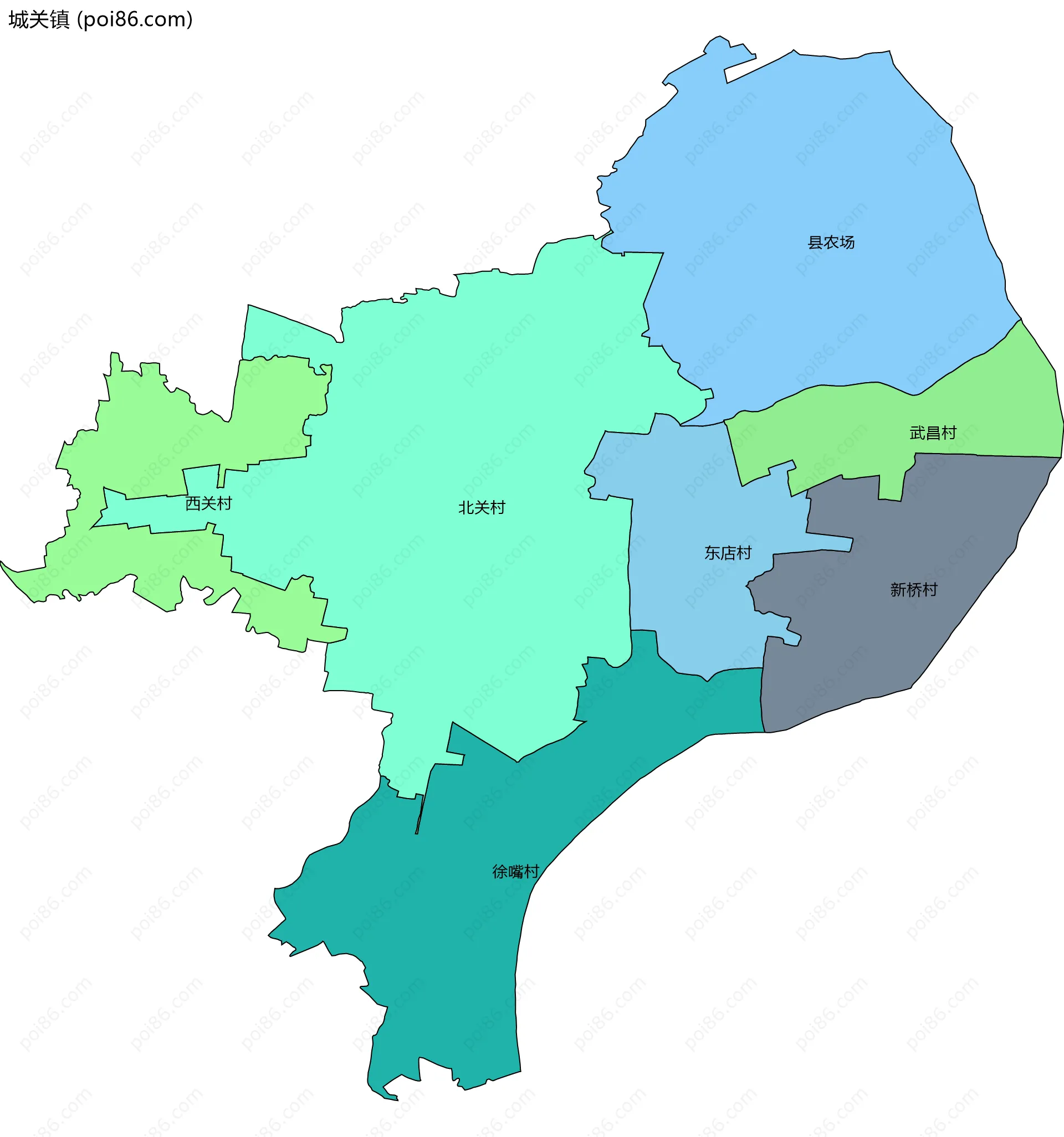 城关镇边界地图(五级行政区划)