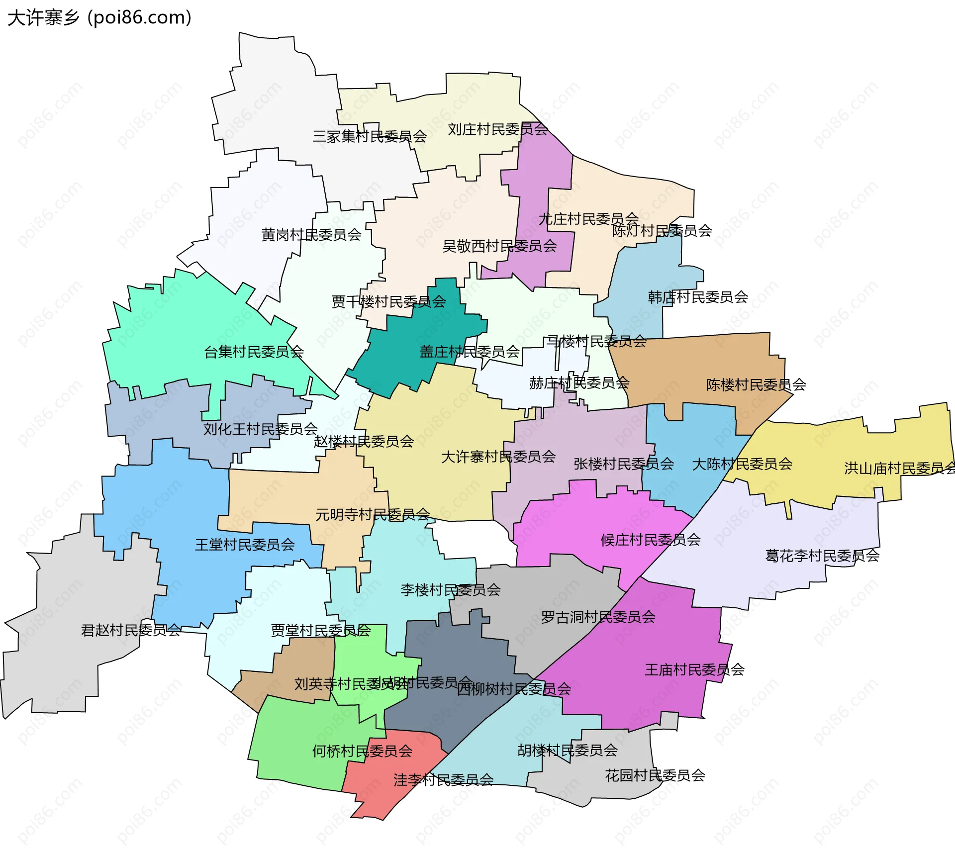 大许寨乡边界地图(五级行政区划)