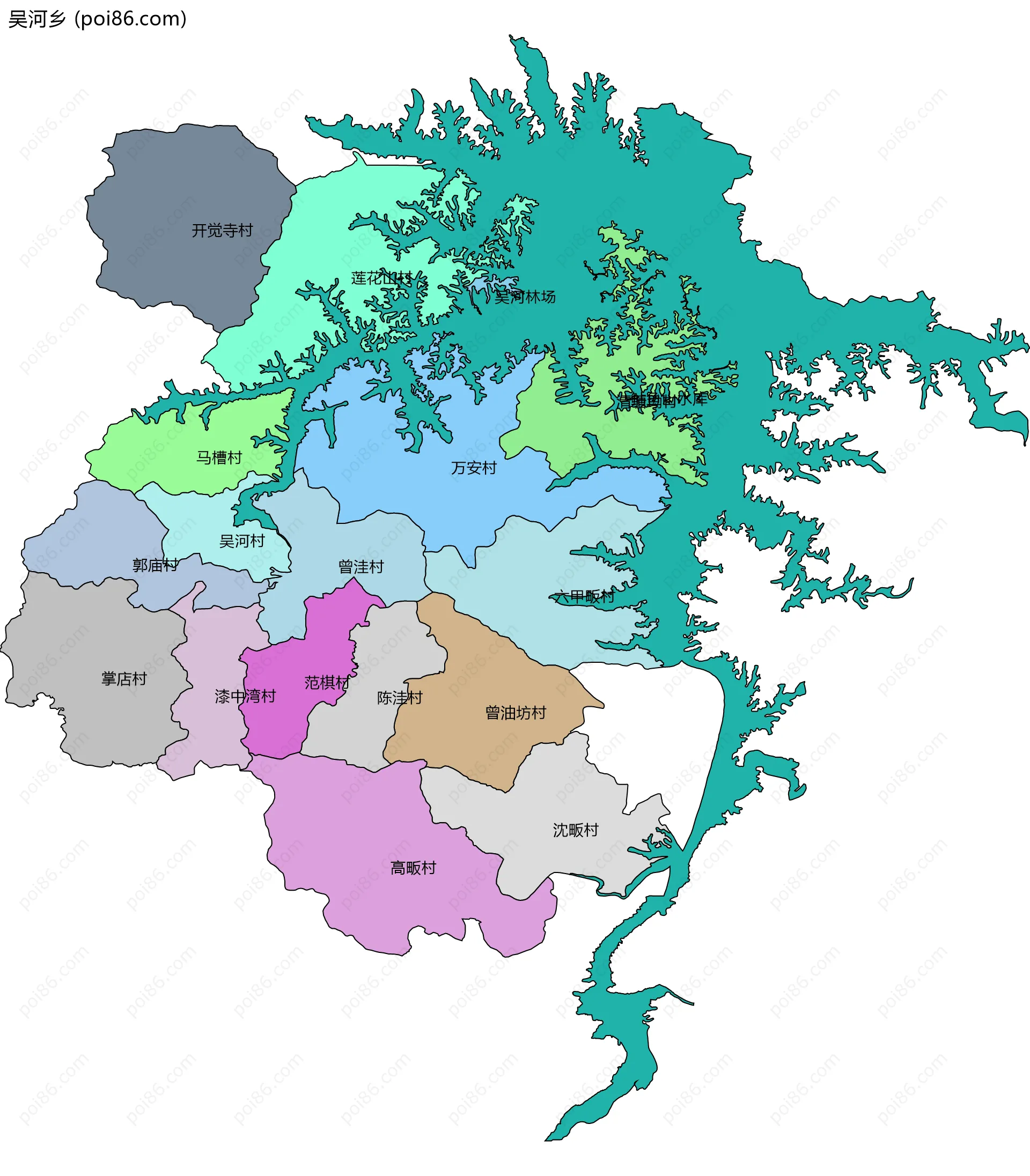 吴河乡边界地图(五级行政区划)