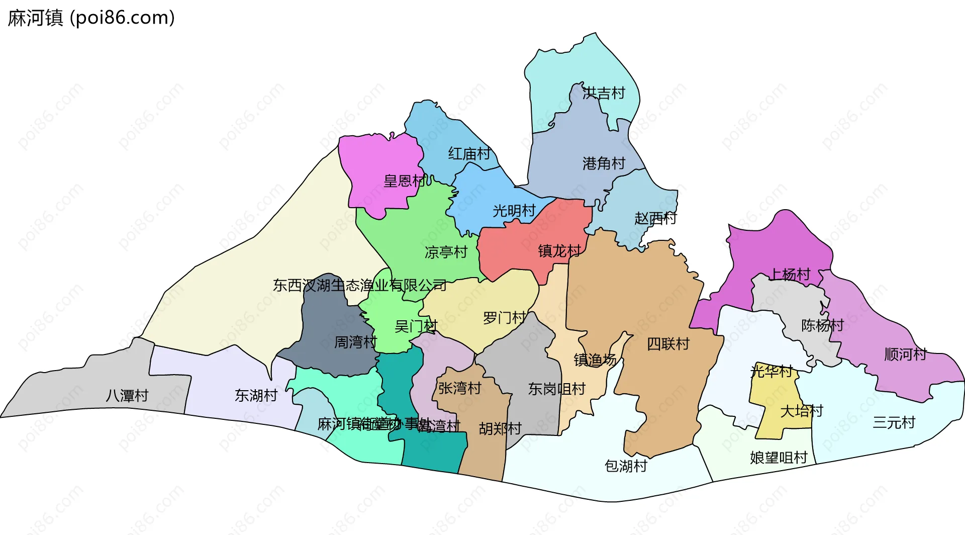 麻河镇边界地图(五级行政区划)