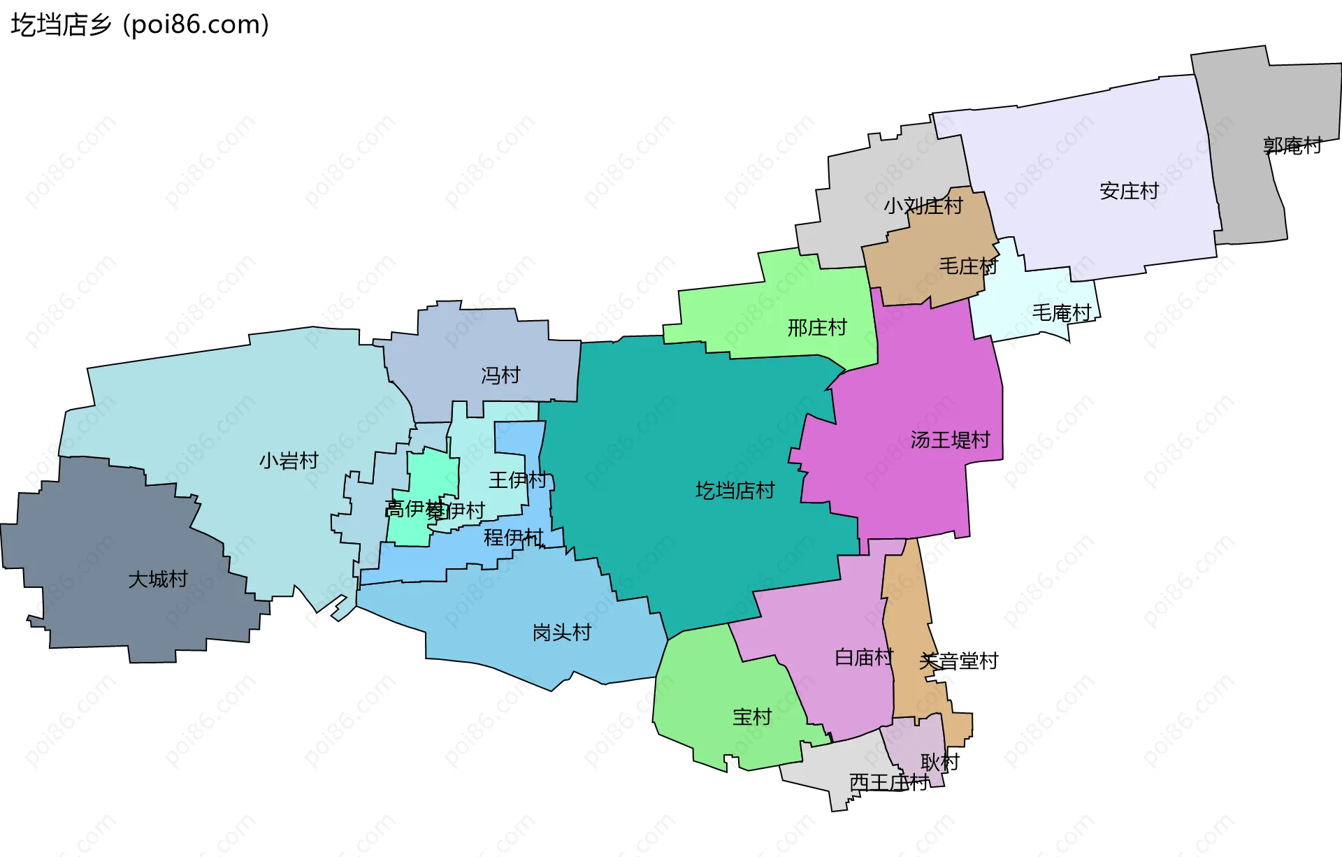 圪垱店乡边界地图(五级行政区划)