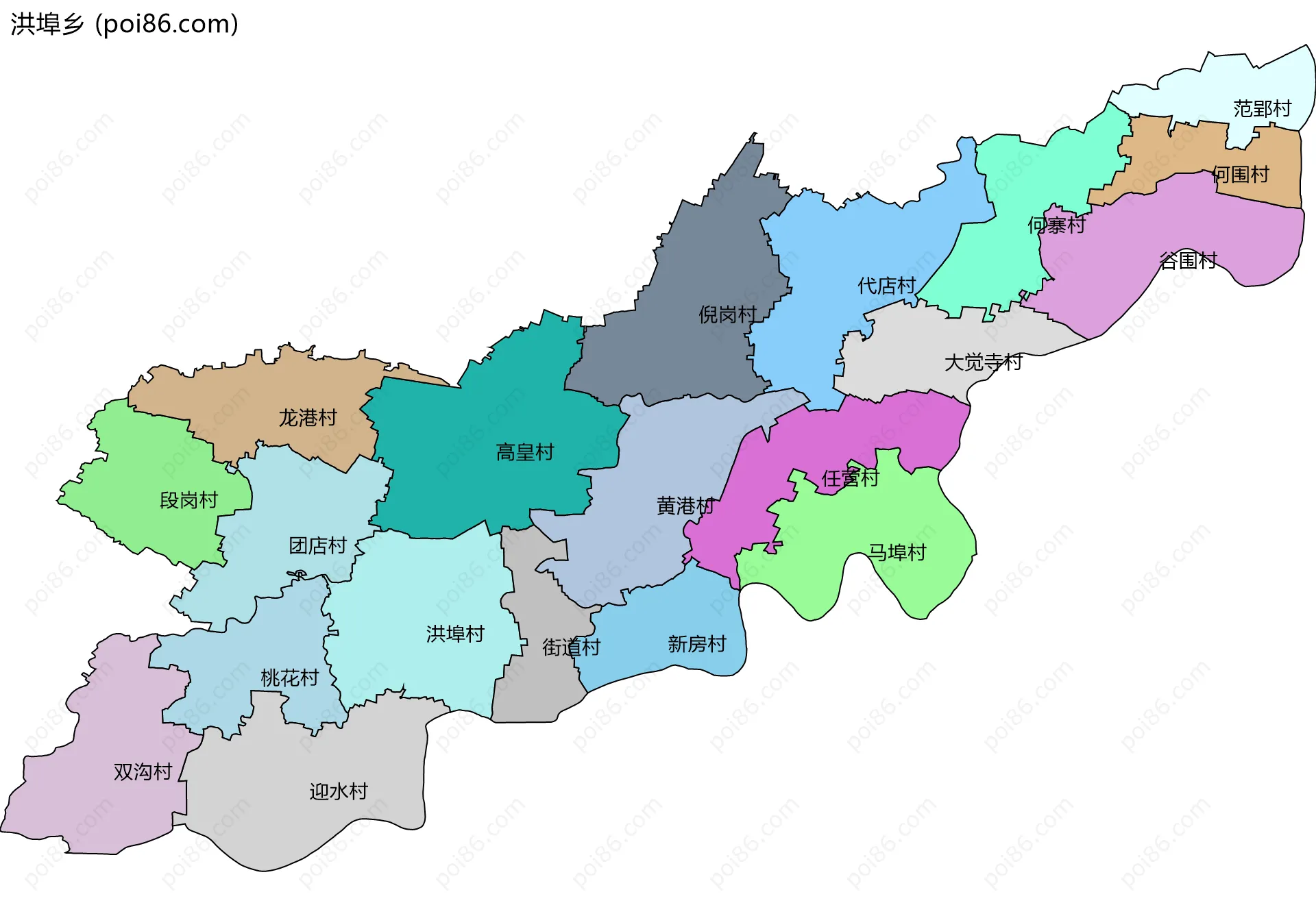 洪埠乡边界地图(五级行政区划)