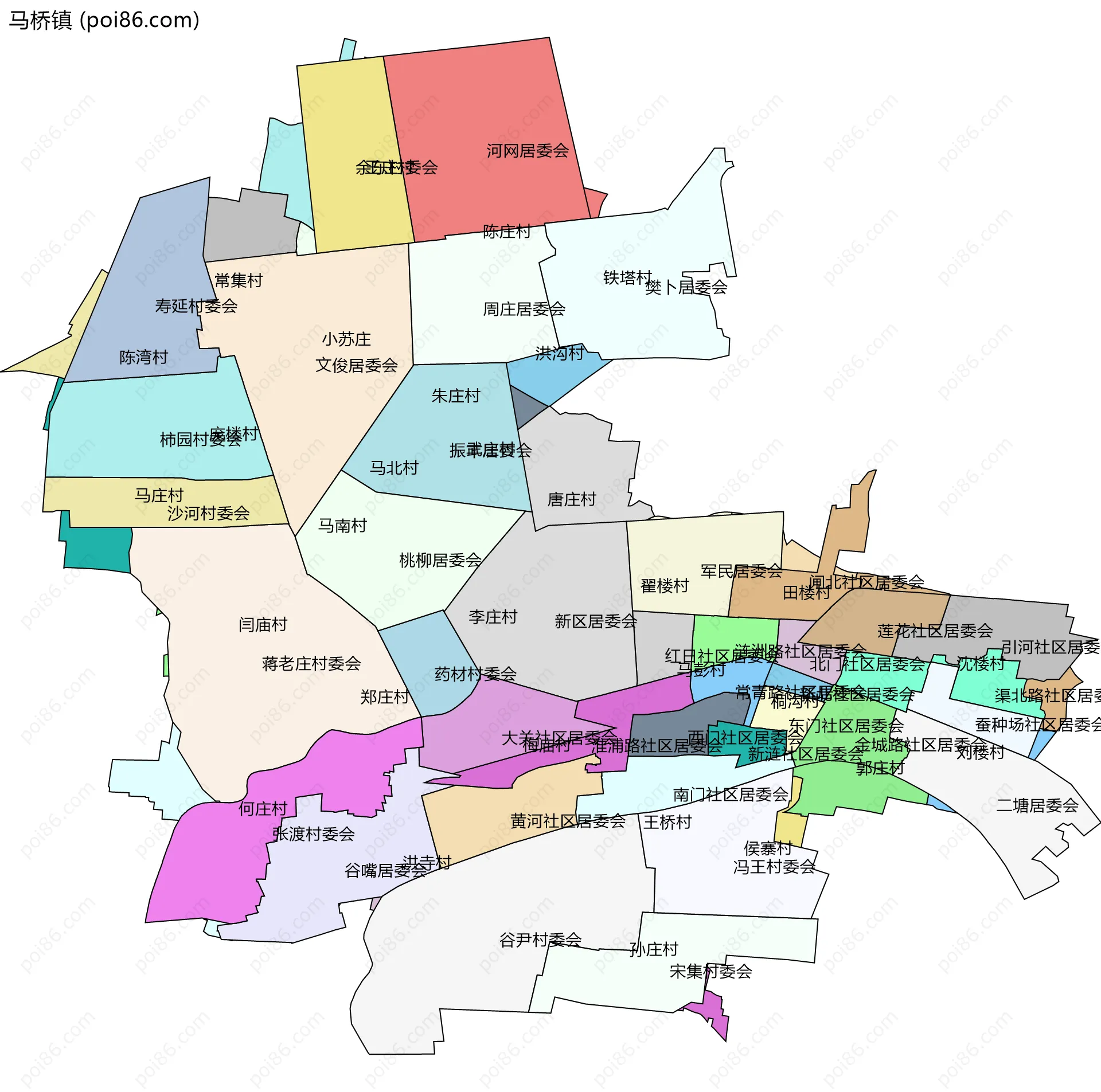 马桥镇边界地图(五级行政区划)