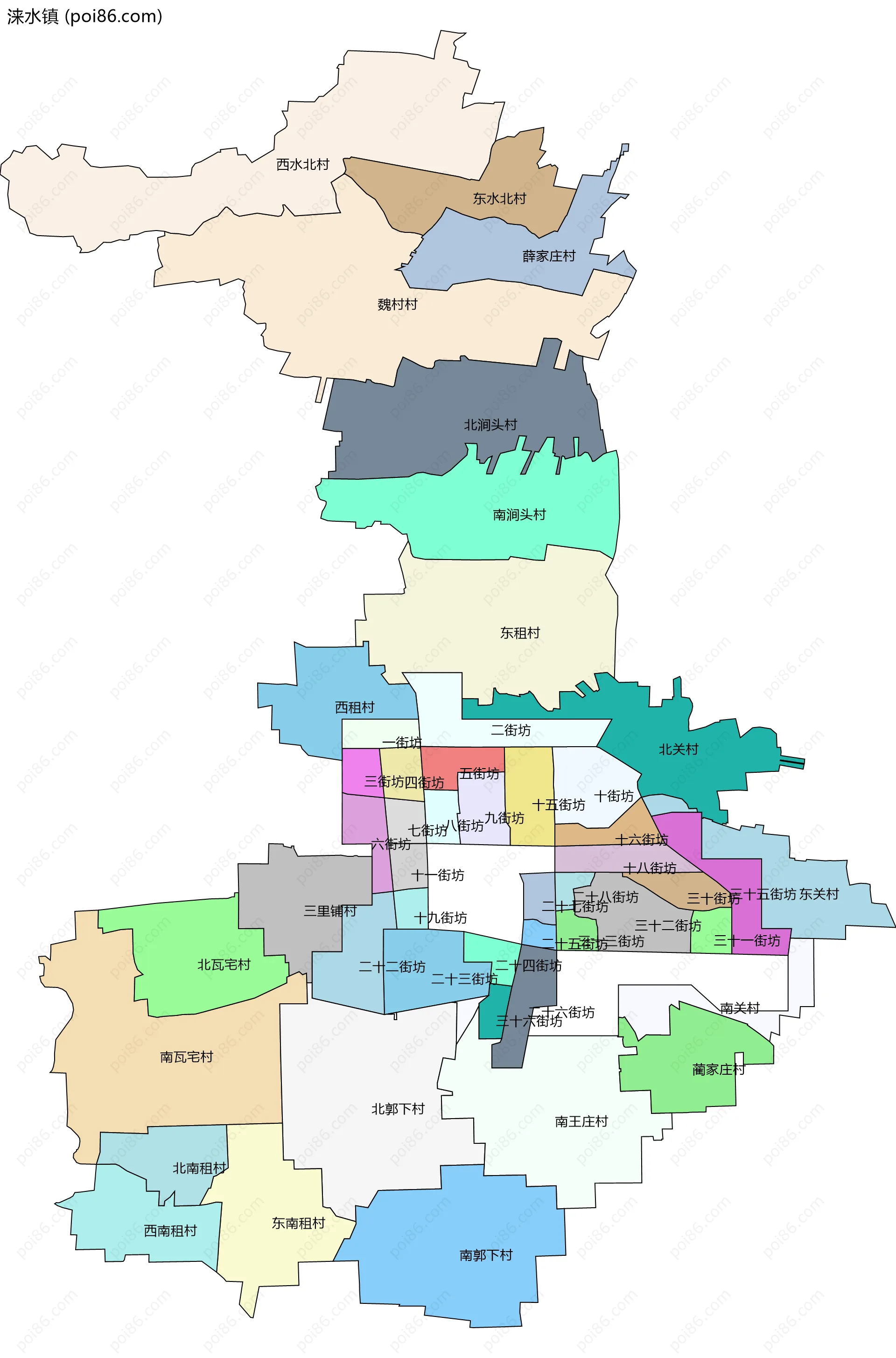 涞水镇边界地图(五级行政区划)