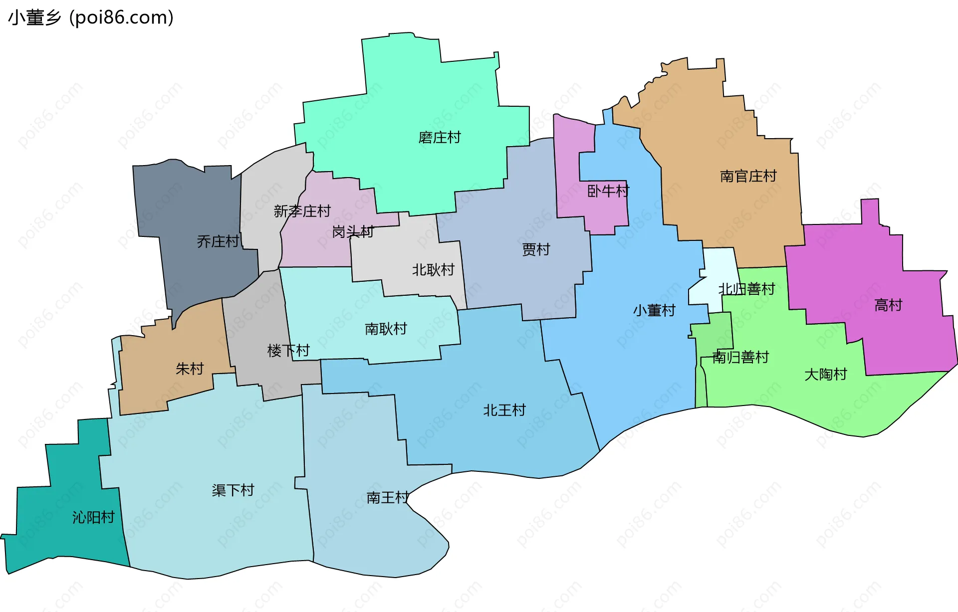 小董乡边界地图(五级行政区划)