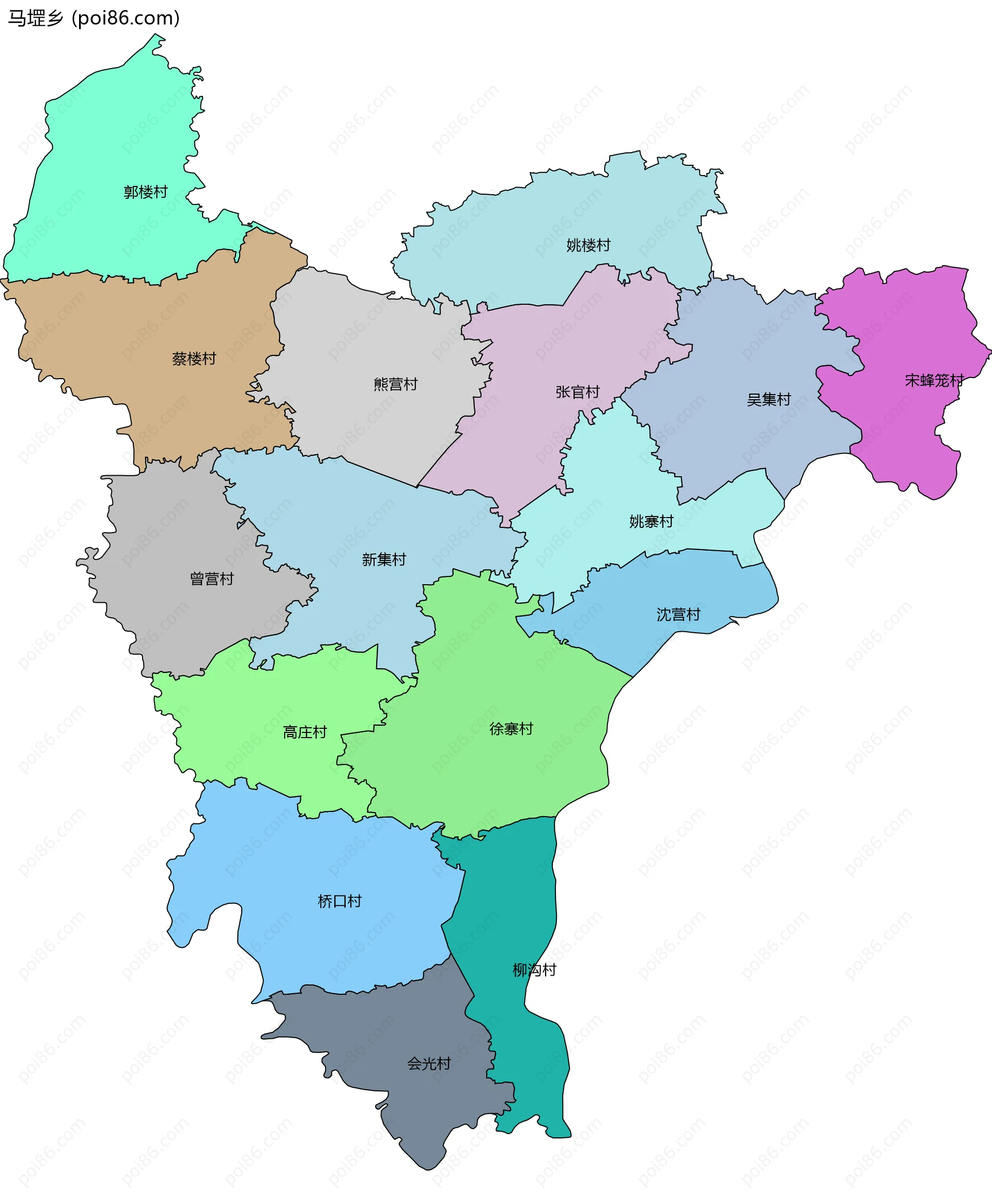 马堽乡边界地图(五级行政区划)